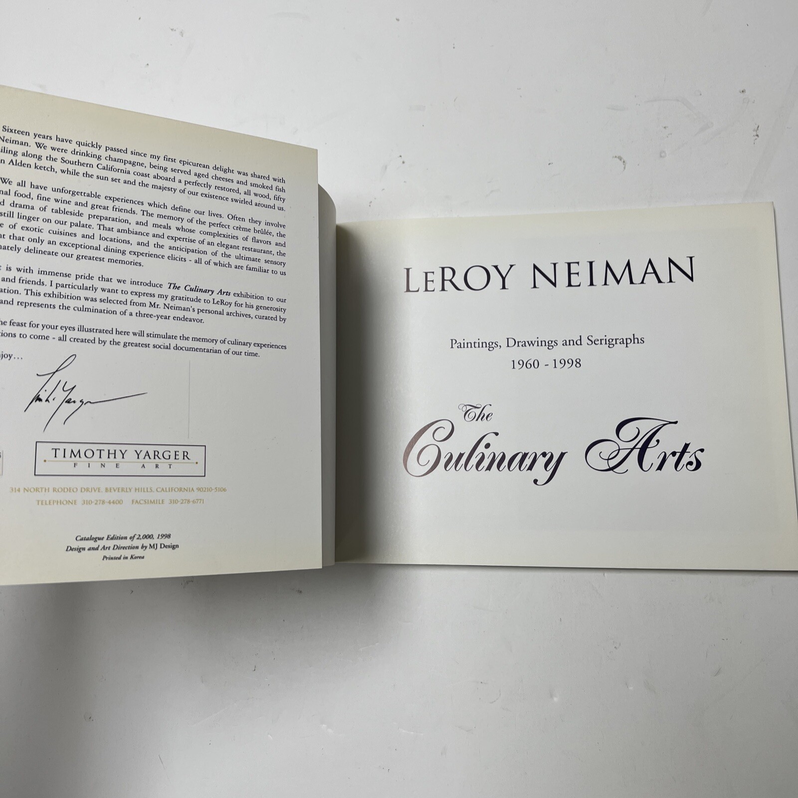 LEROY NEIMAN Paintings Drawings Serigraphs 1960-1998 Culinary Arts Timothy Yarge