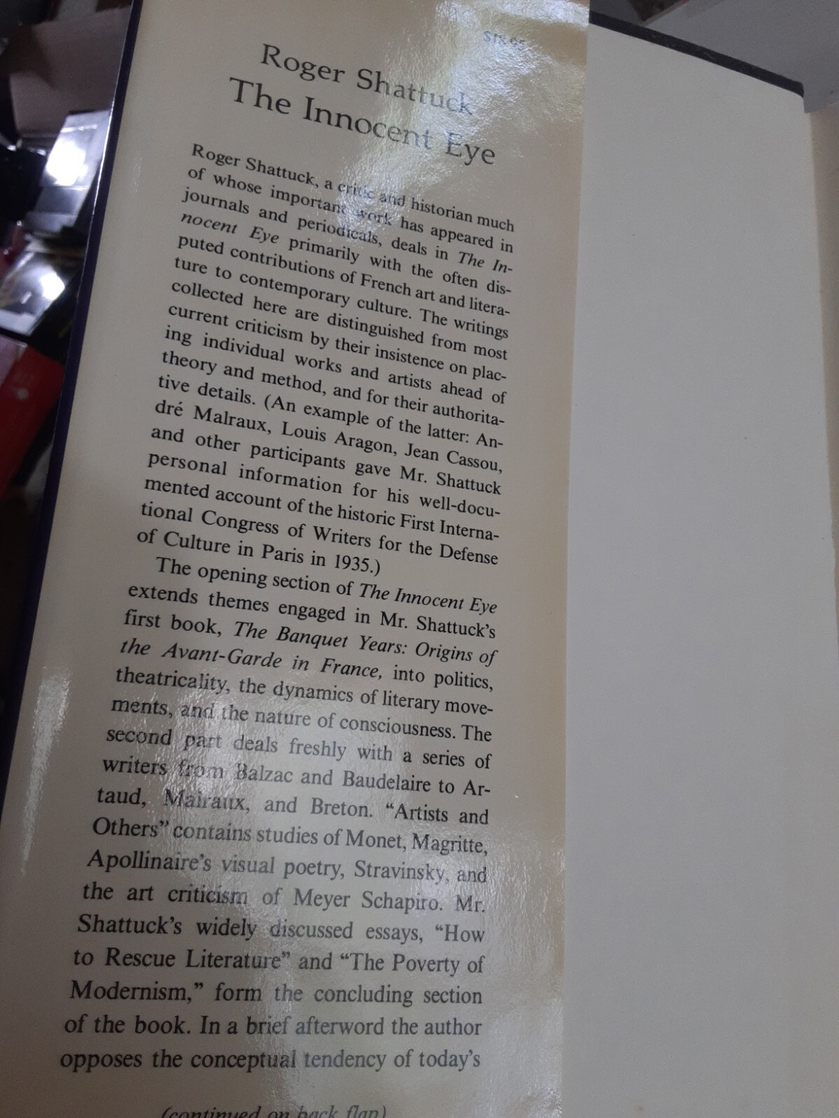 Roger SHATTUCK / THE INNOCENT EYE ON MODERN LITERATURE THE ARTS 1st Edition 1984