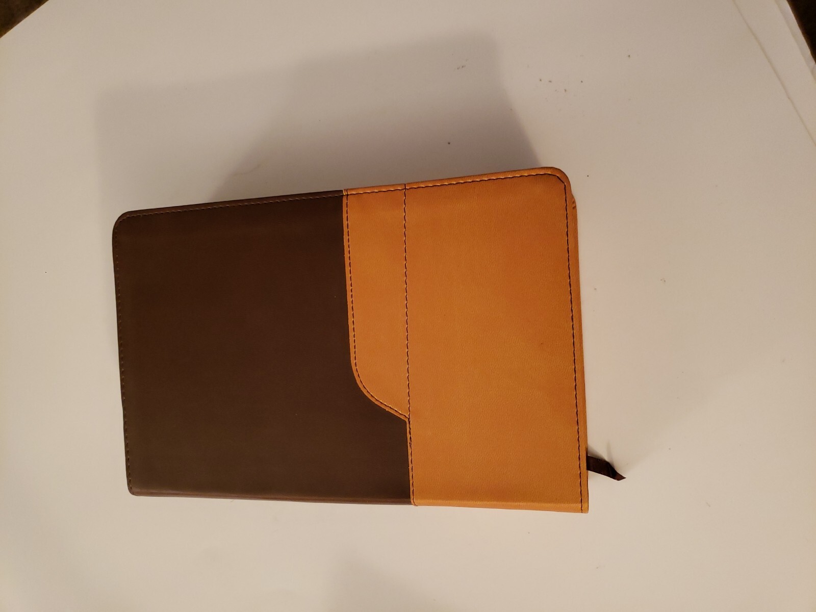 NIV Holy Bible Large Print Chocolate / Amber Duo Tone Brown Leather Cover Church