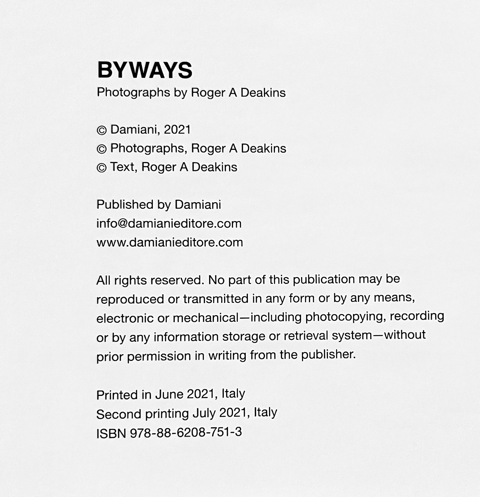 BYWAYS Signed by Roger Deakins – Photography Book – Cinematography