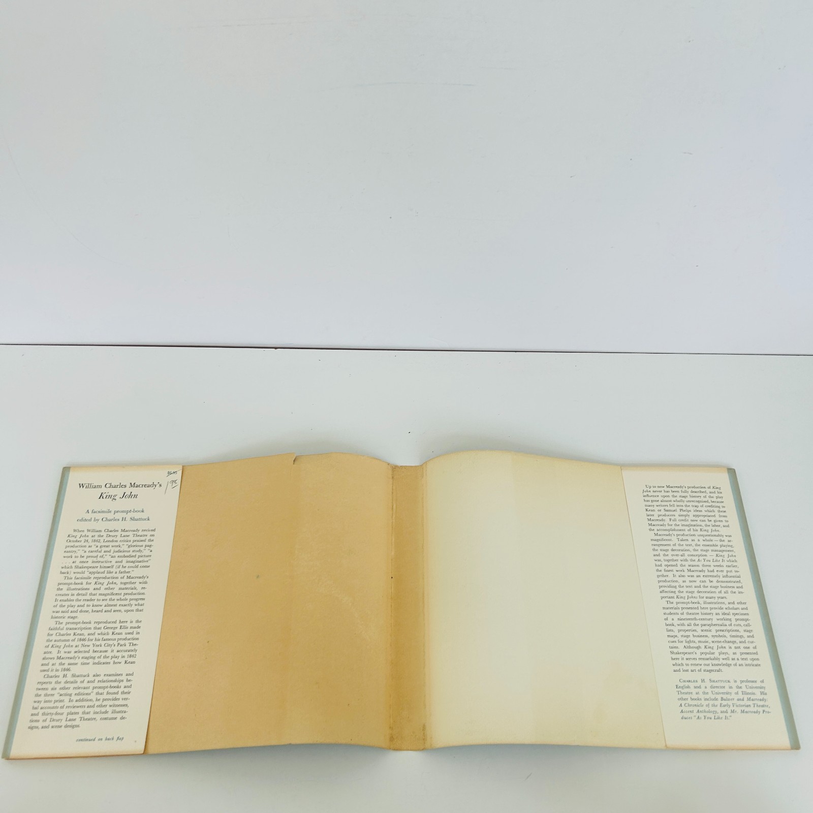 William Charles Macreadys King John by Charles H Shattuck Fascimile 1842 1962 DJ