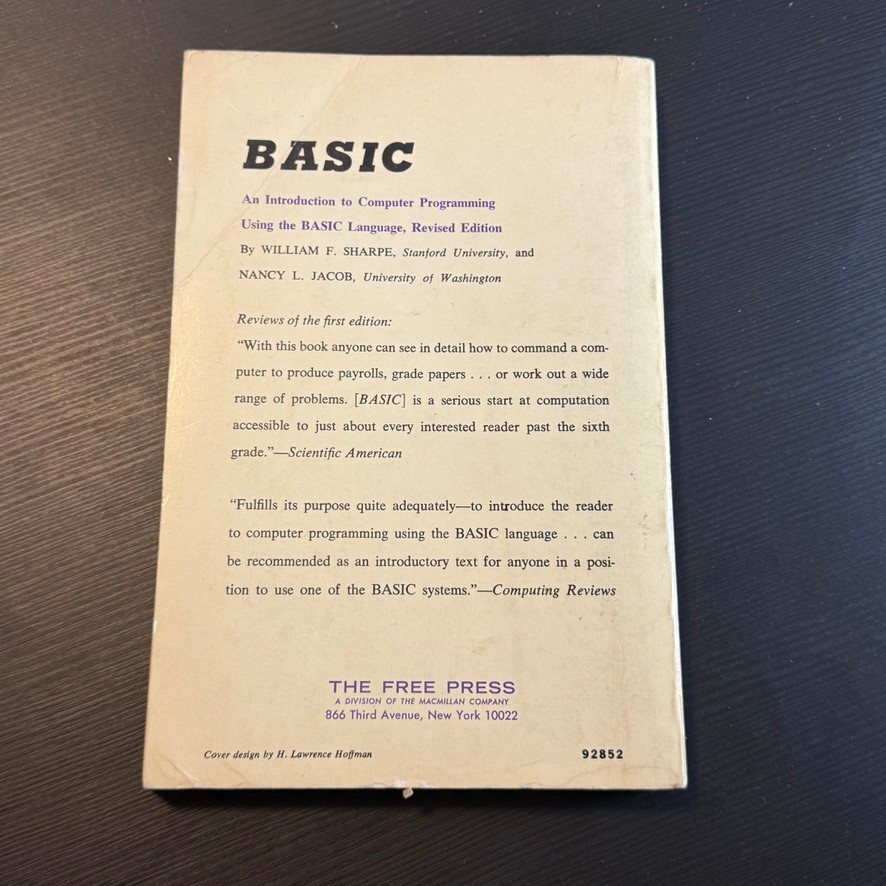BASIC Computer Programming Sharpe Jacob Revised Edition Vintage 1971