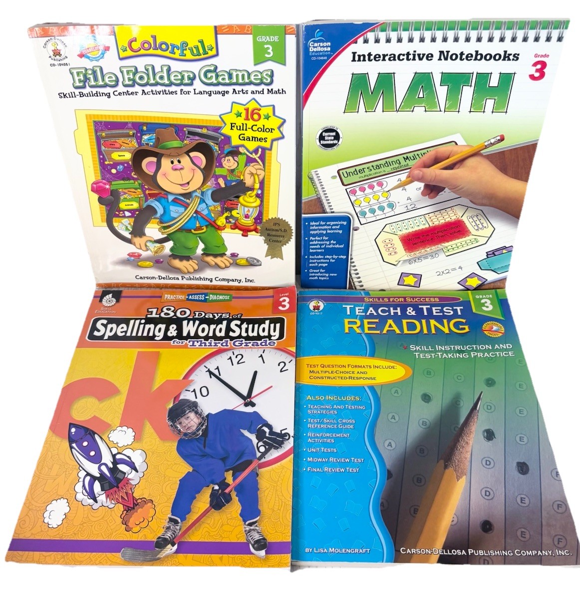 3rd Grade Workbooks Teacher Resource Math Spelling Reading File Folders Lot of 4