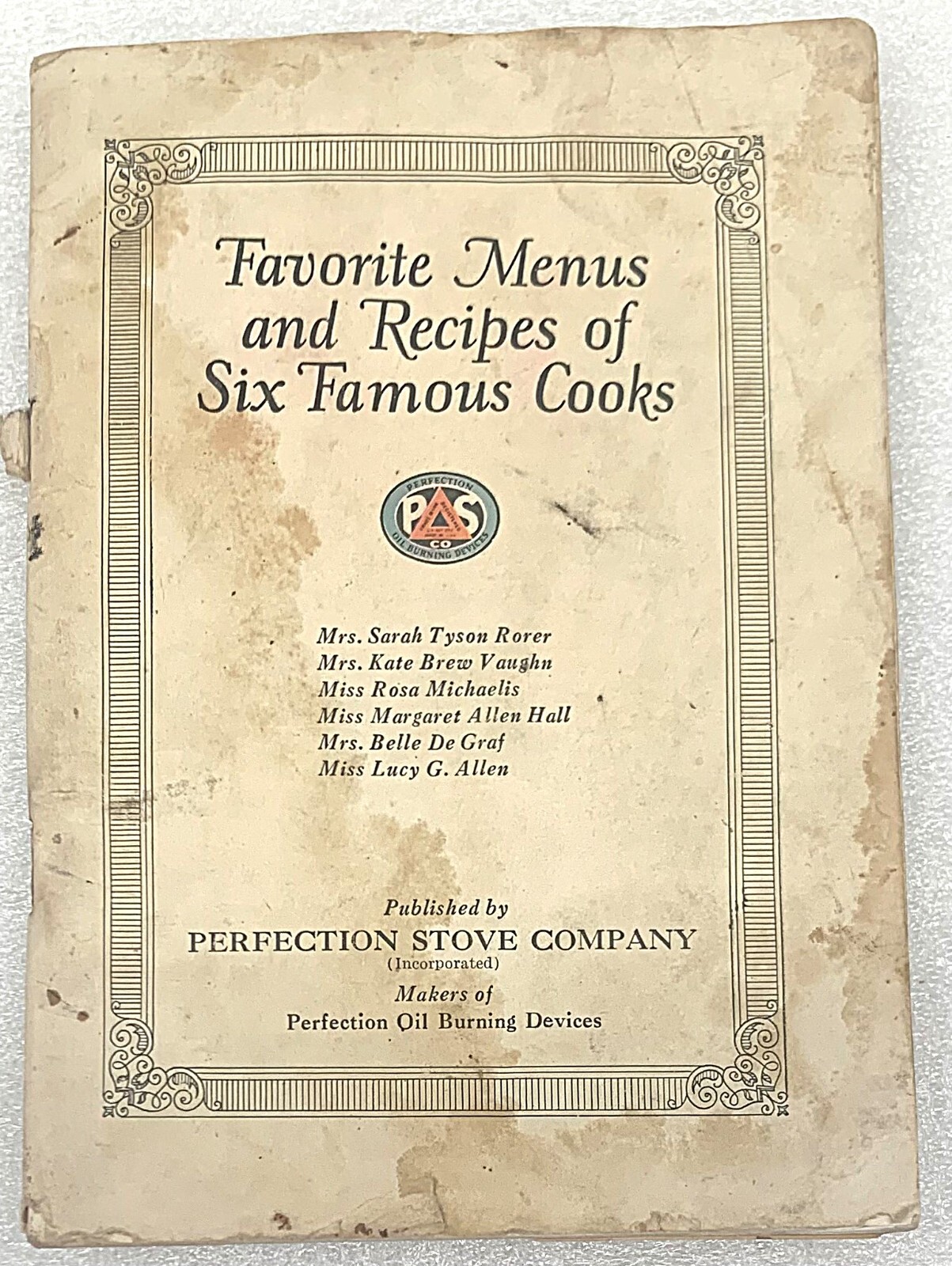 Favorite Menus & Recies of Six Famous Cooks Book 1928 61 Pages