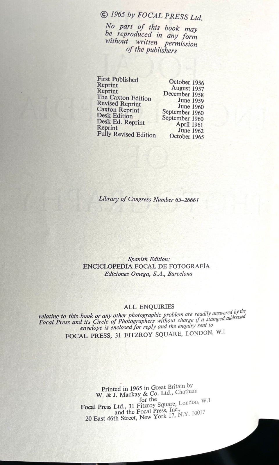 The Focal Encyclopedia of Photography 1965 / Vintage / 2 Volumes