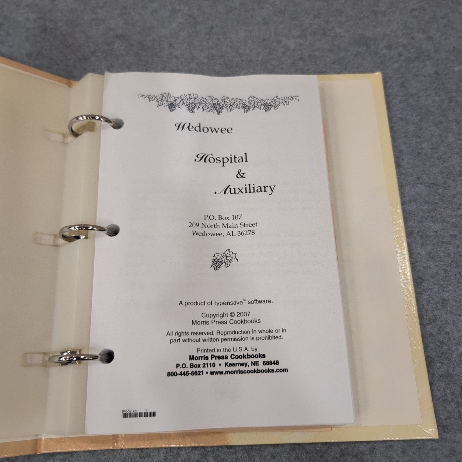 Wedowee Hospital & Auxiliary Recipes Cookbook 2007 Morris Press Alabama VG+