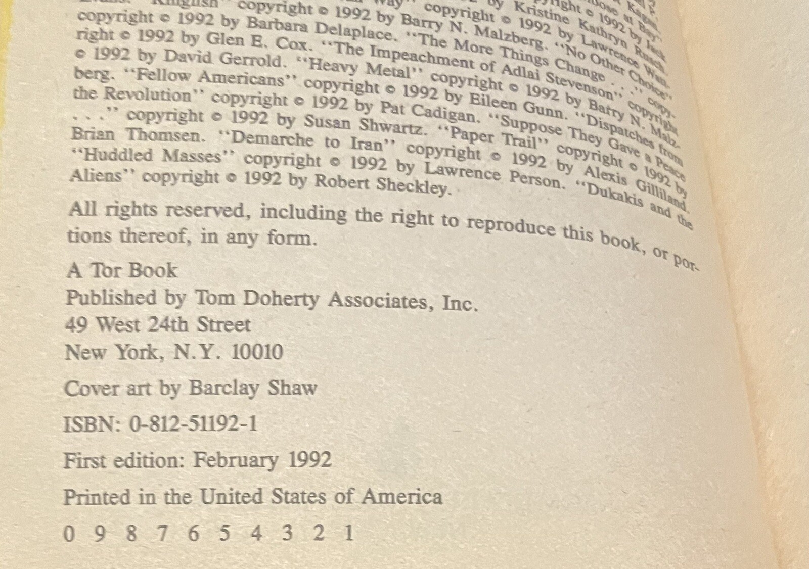 Mike Resnick Alternate Presidents Alternate History Anthology 1992 Tor First Ed.
