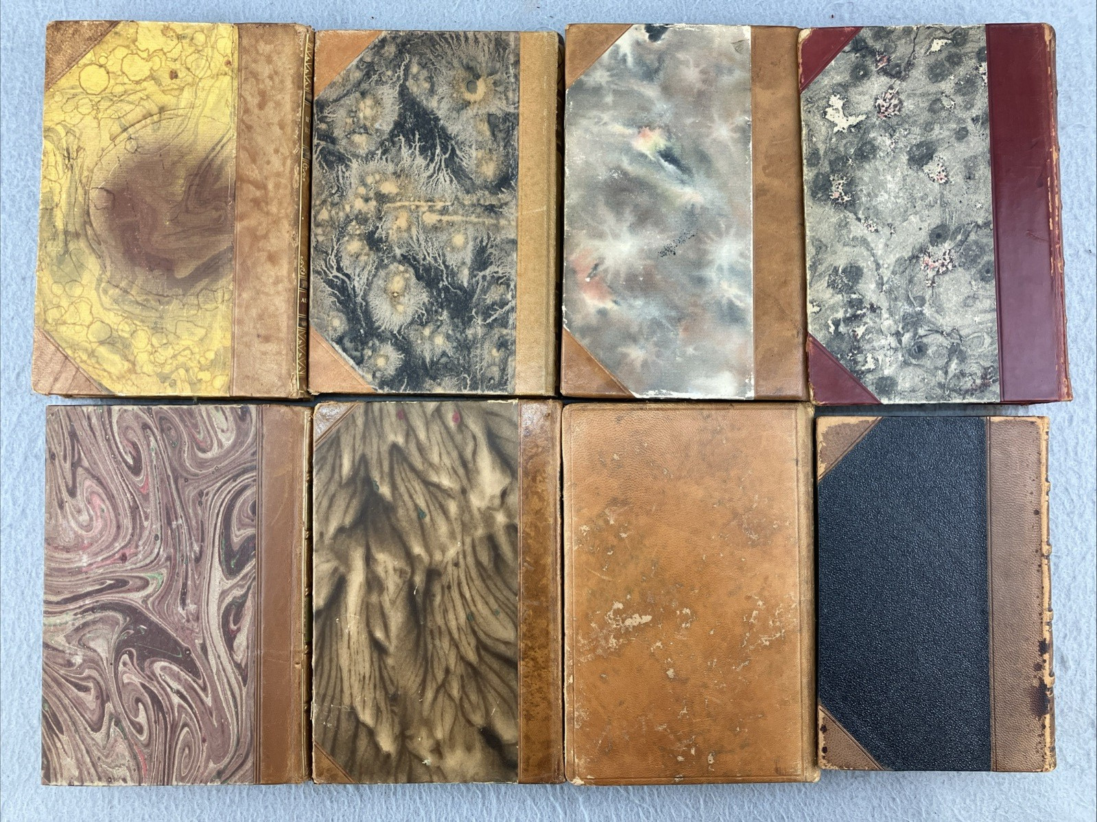 Leather Books Decor Mixed Languages Lot Of 8 Decorative Interior Design Vintage