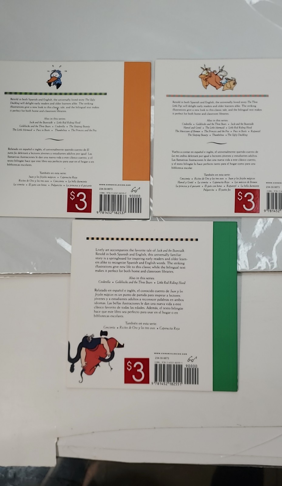 Three Little Pigs,Jack And The Beanstalk,The Ugly Ducklings, Bilingual Books.