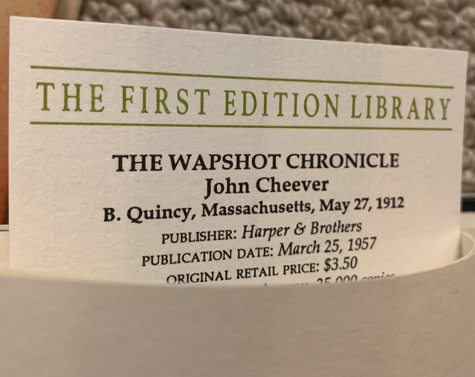 The Wapshot Chronicle: John Cheever / First Edition Library Facsimile VERY NICE!