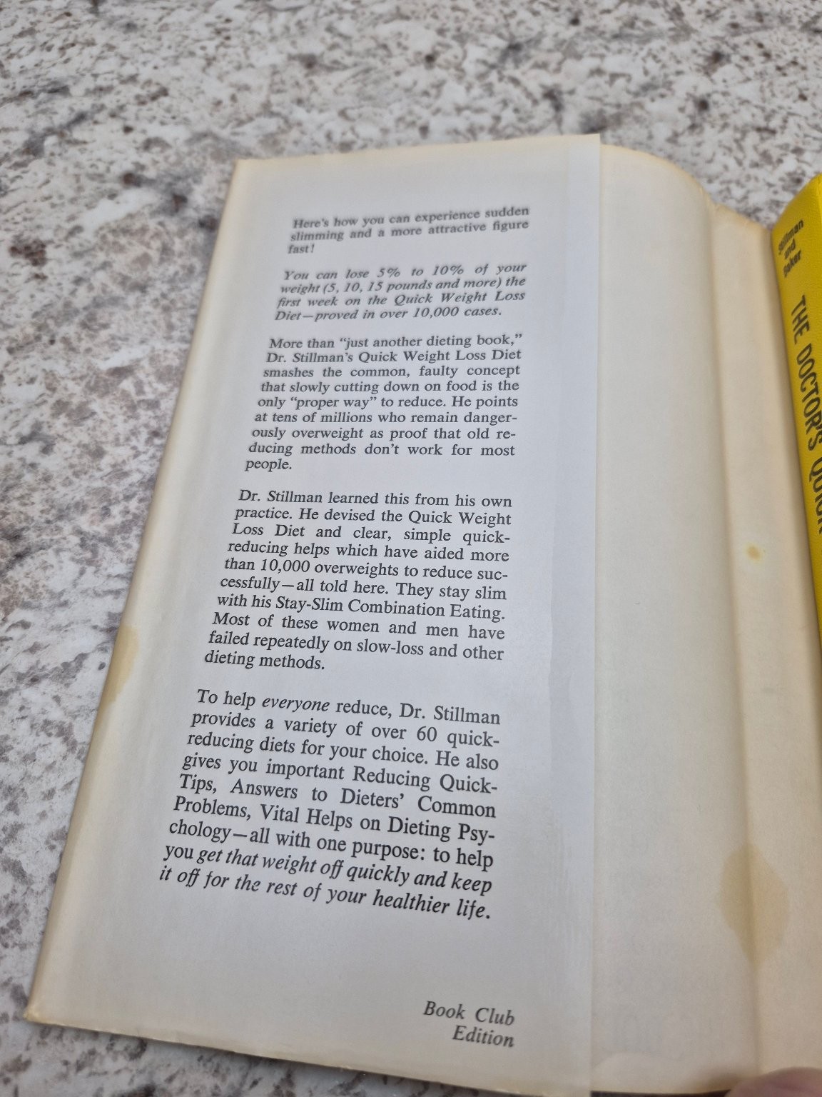 The Doctor’s Quick Weight Loss Diet Stillman Baker Book Club Edition Health