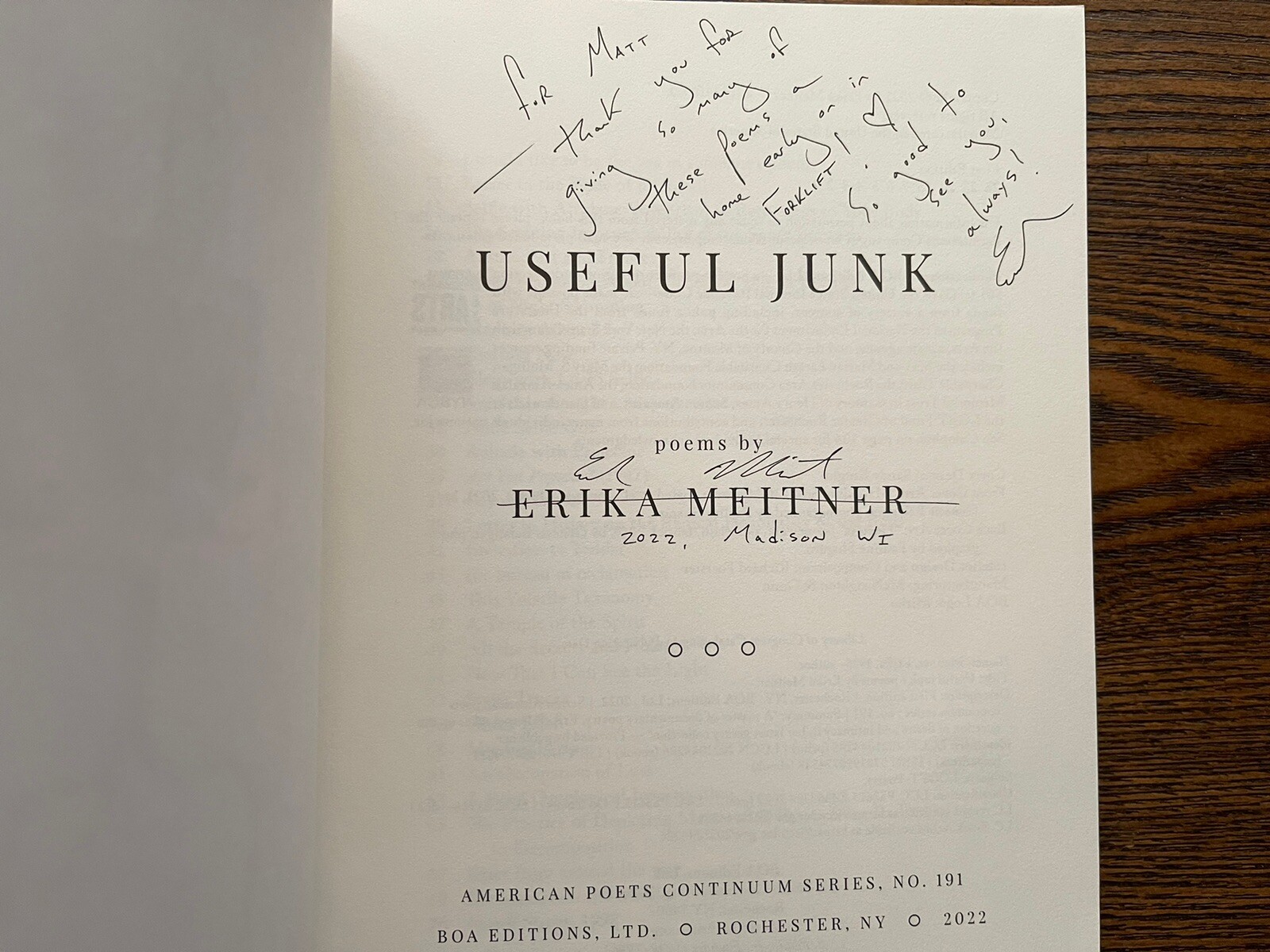 Erika Meitner Useful Junk (Paperback) American Poets Continuum Series VG