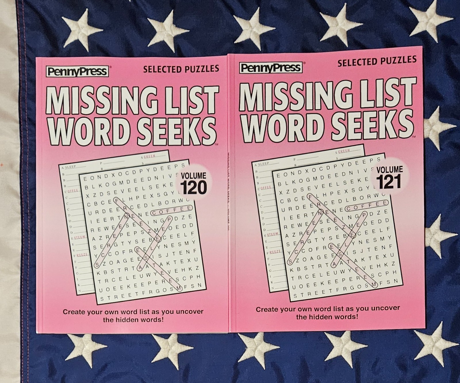Lot of 2 Penny Press Dell Missing List Word Seeks Puzzle Books Vol 120, 121