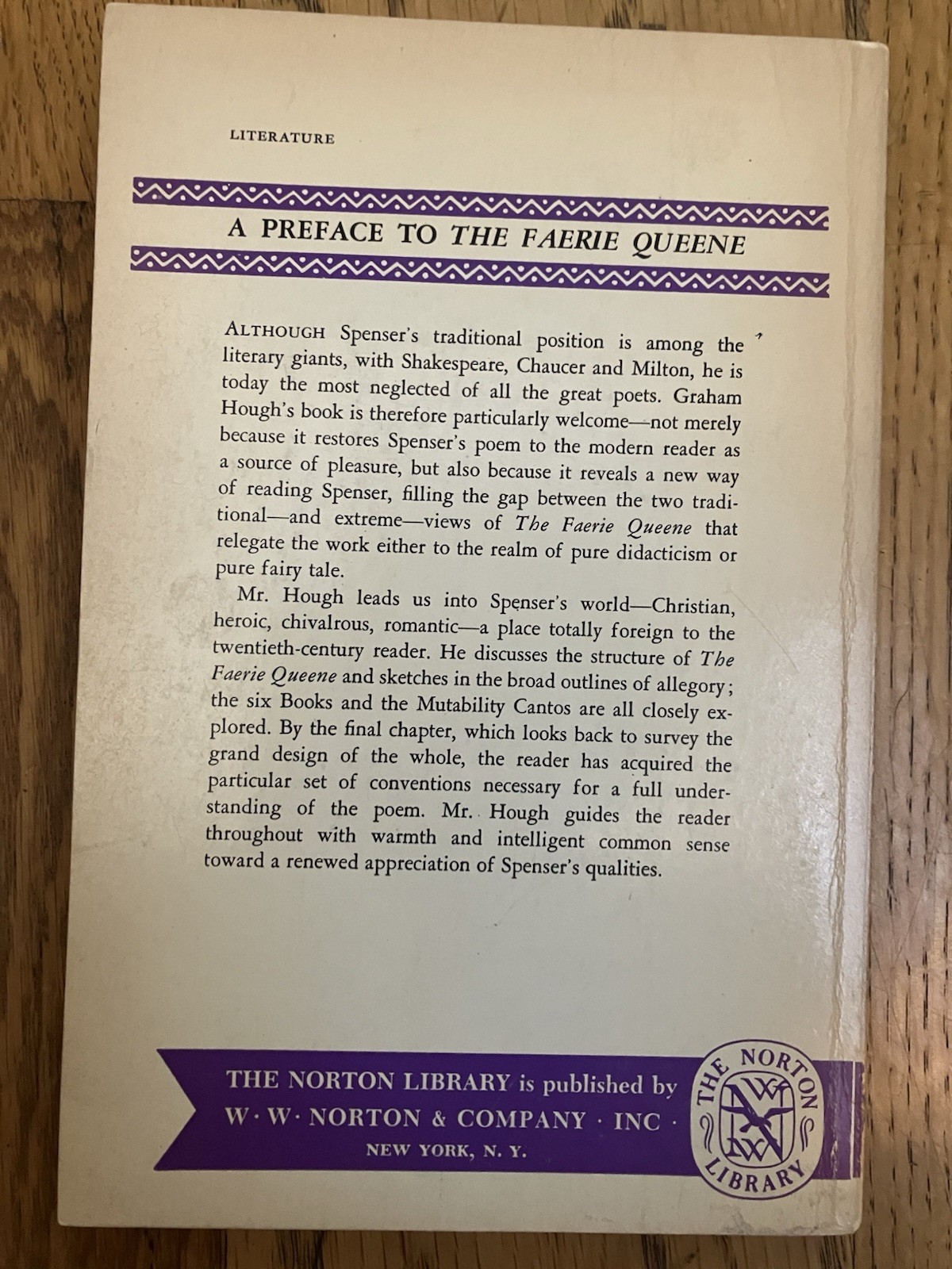 A Preface to The Faerie Queene Graham Hough Paperback 1963 Vintage Used Norton