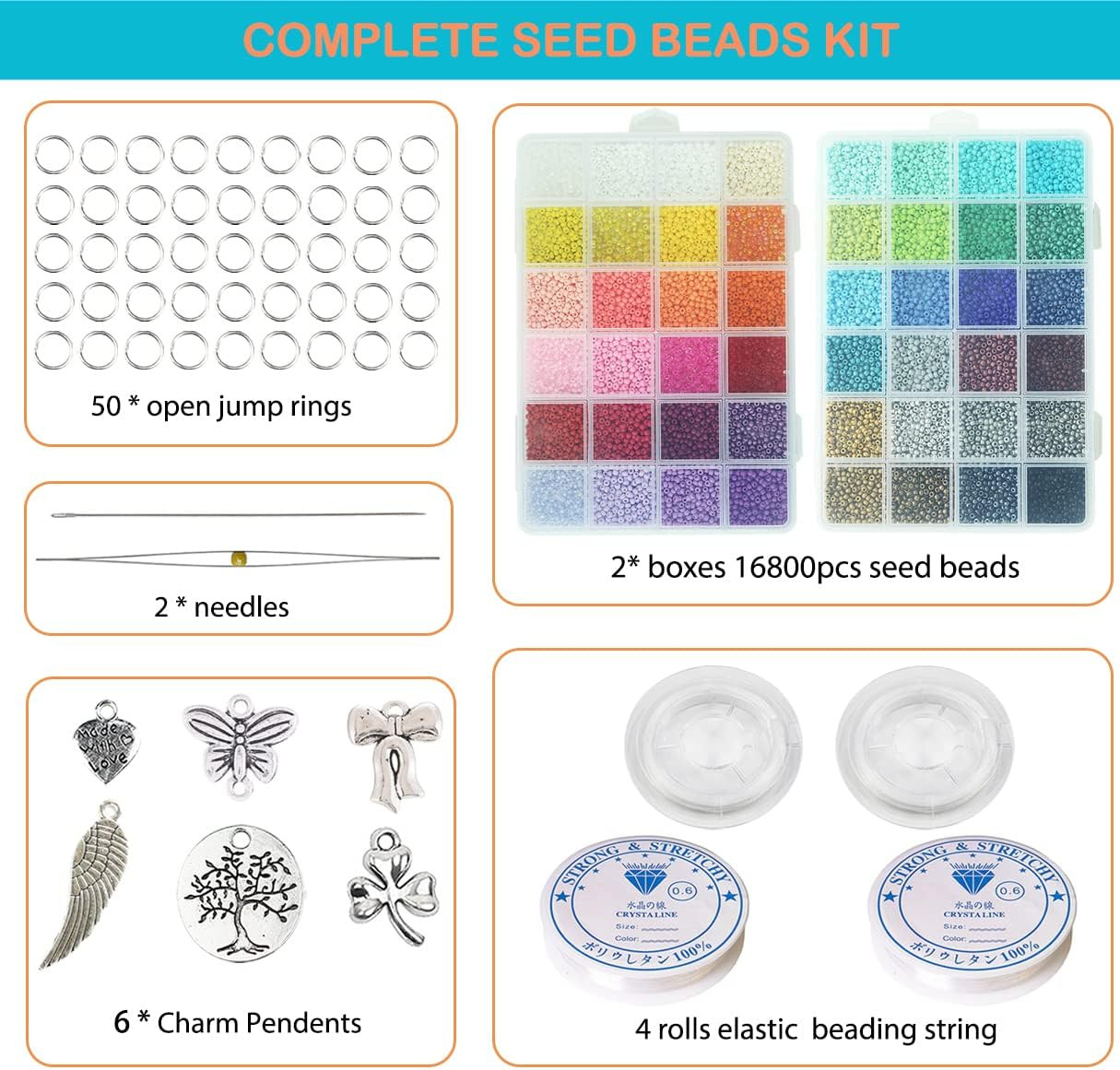 Size 3Mm Seed Beads 48 Colors about 16800 Pcs in Storage Box, 8/0 Glass Seed Bea