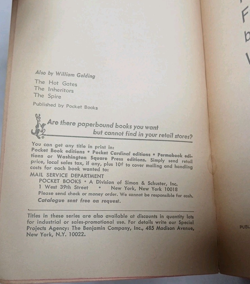 Free Fall By William Golding (pocket Books 1967) 2nd Printing Pb
