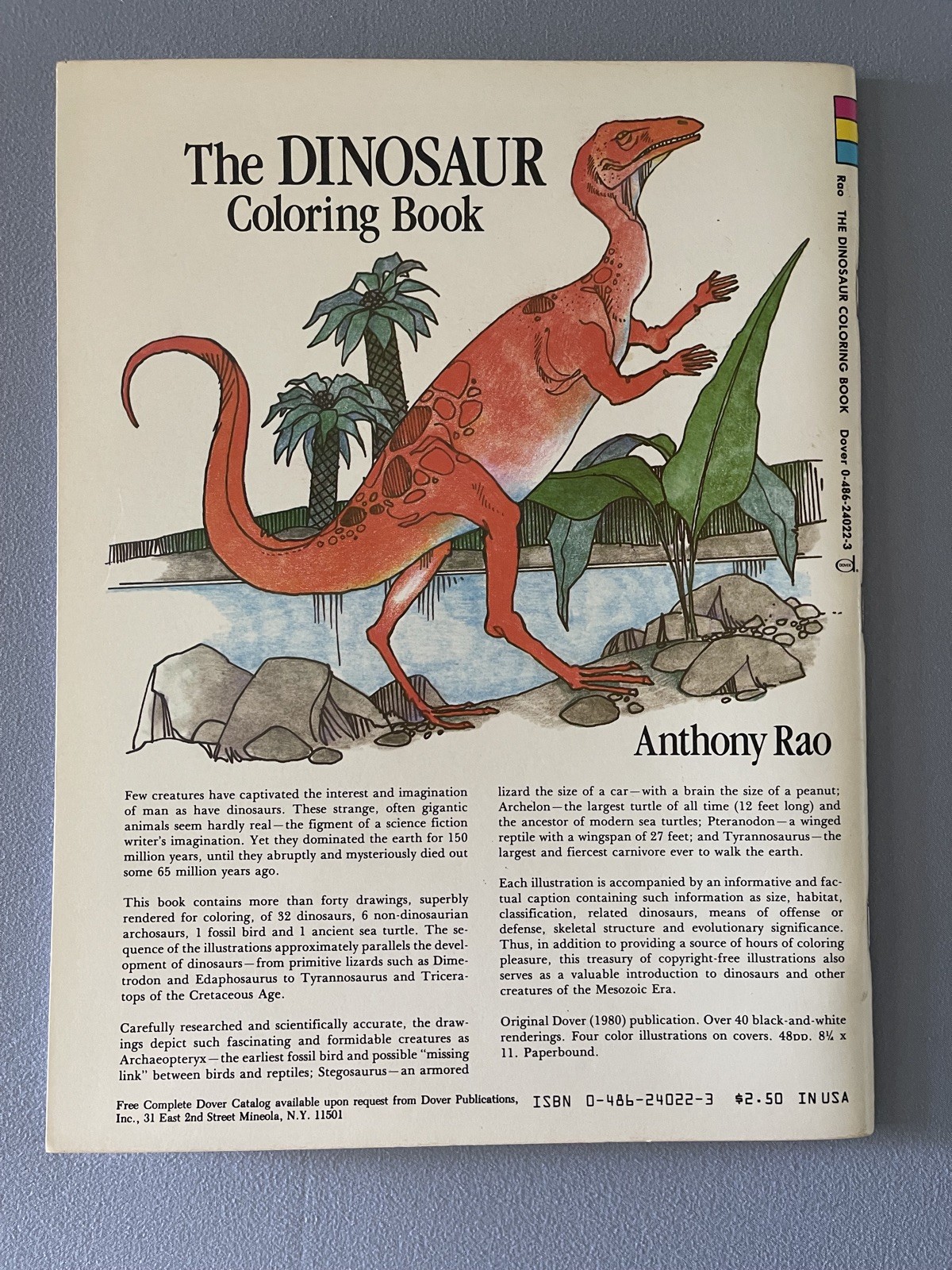 Vintage 1980 The Dinosaur Coloring Book by Anthony Rao for Dover Publications