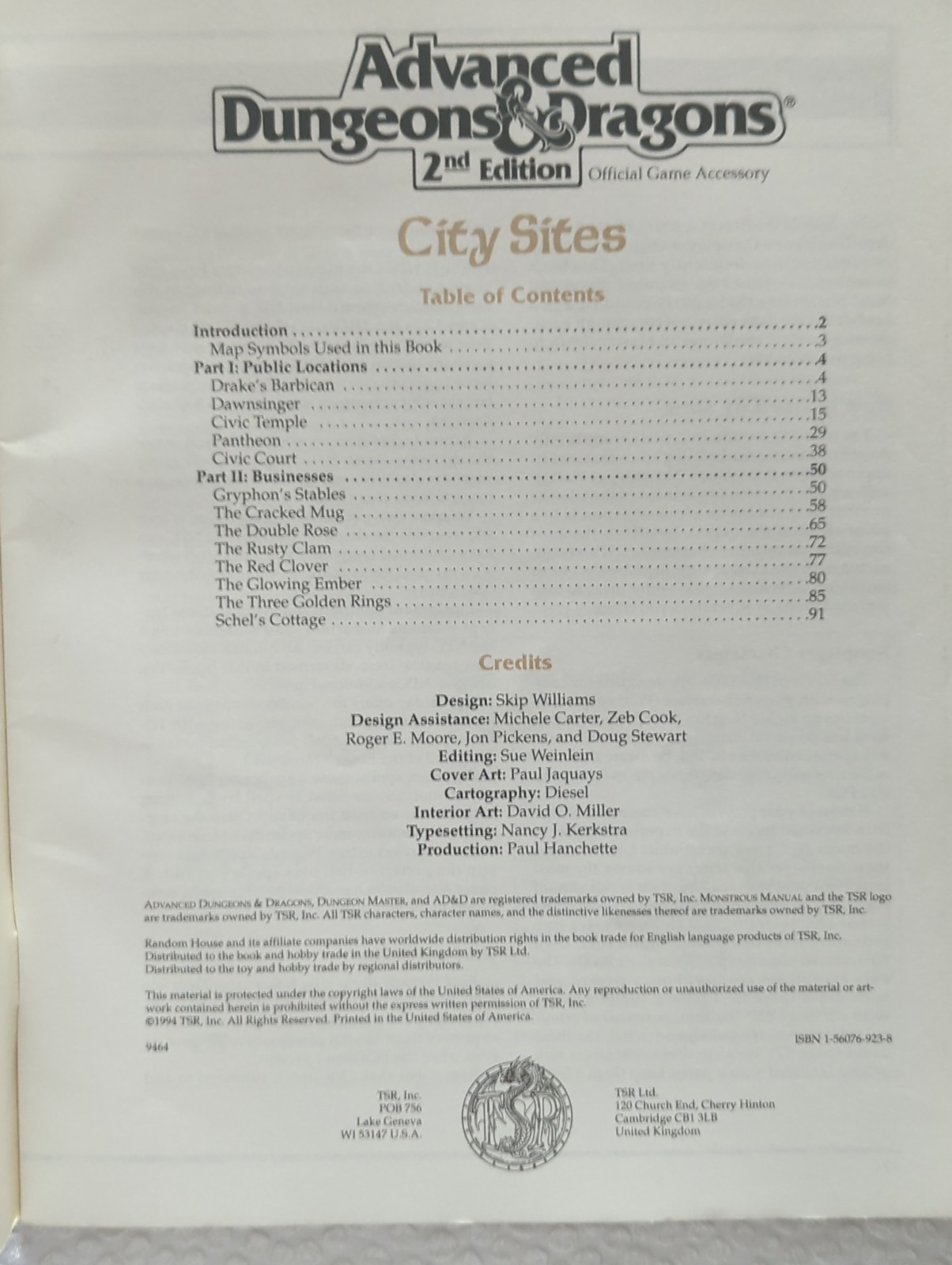 City Sites (Advanced Dungeons and Dragons 2nd Edition) Williams, Skip AD&D (1e a
