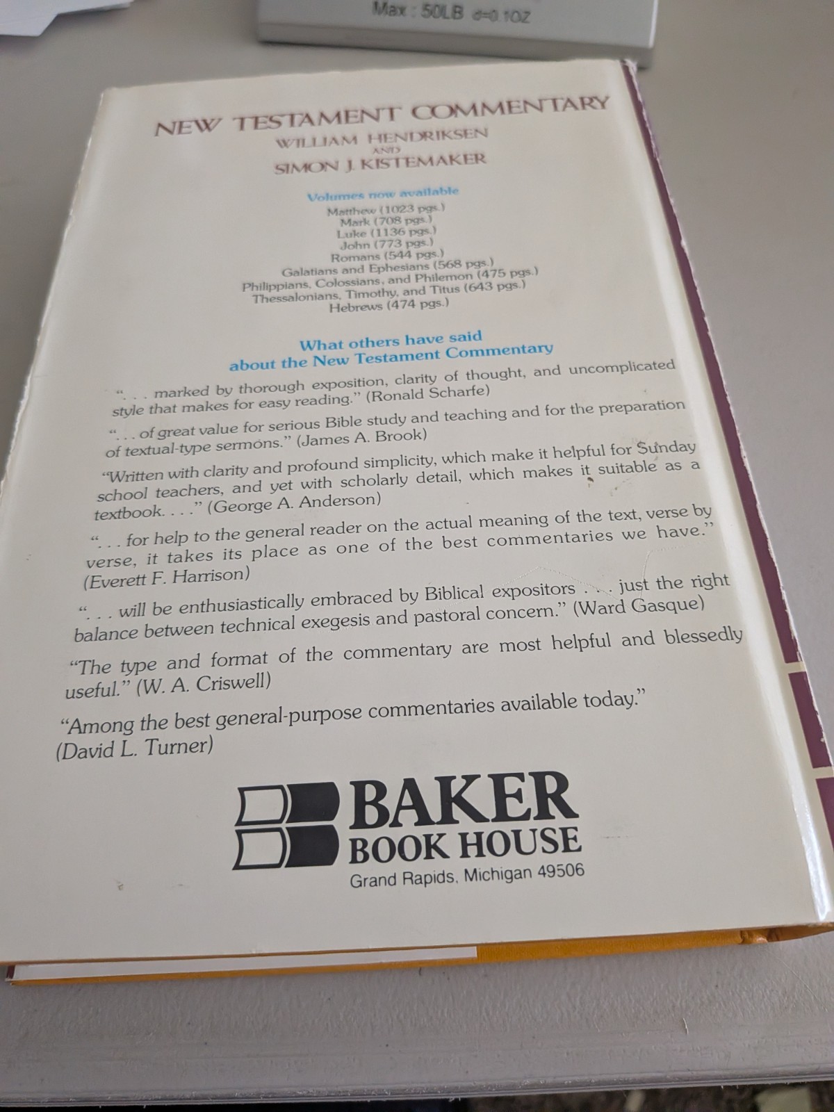 NT Commentary, Hebews~ Simon J. Kistemaker ~ 1984 Hardcover, DJ, Baker Books