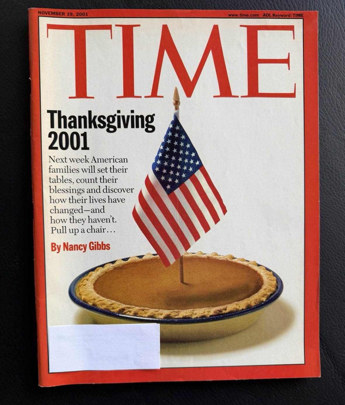 TIME Magazine, 11/19/2001, “Thanksgiving 2001” subscription copy, very good cond