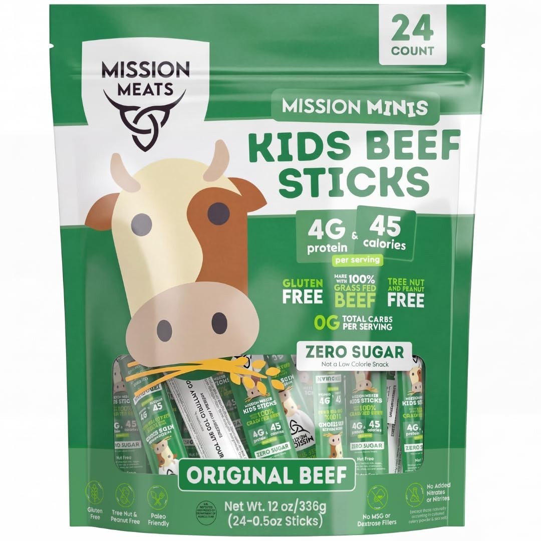 Nutritious Kids Beef Sticks – 24ct Grass Fed, No Added Sugar, Allergen Friendly