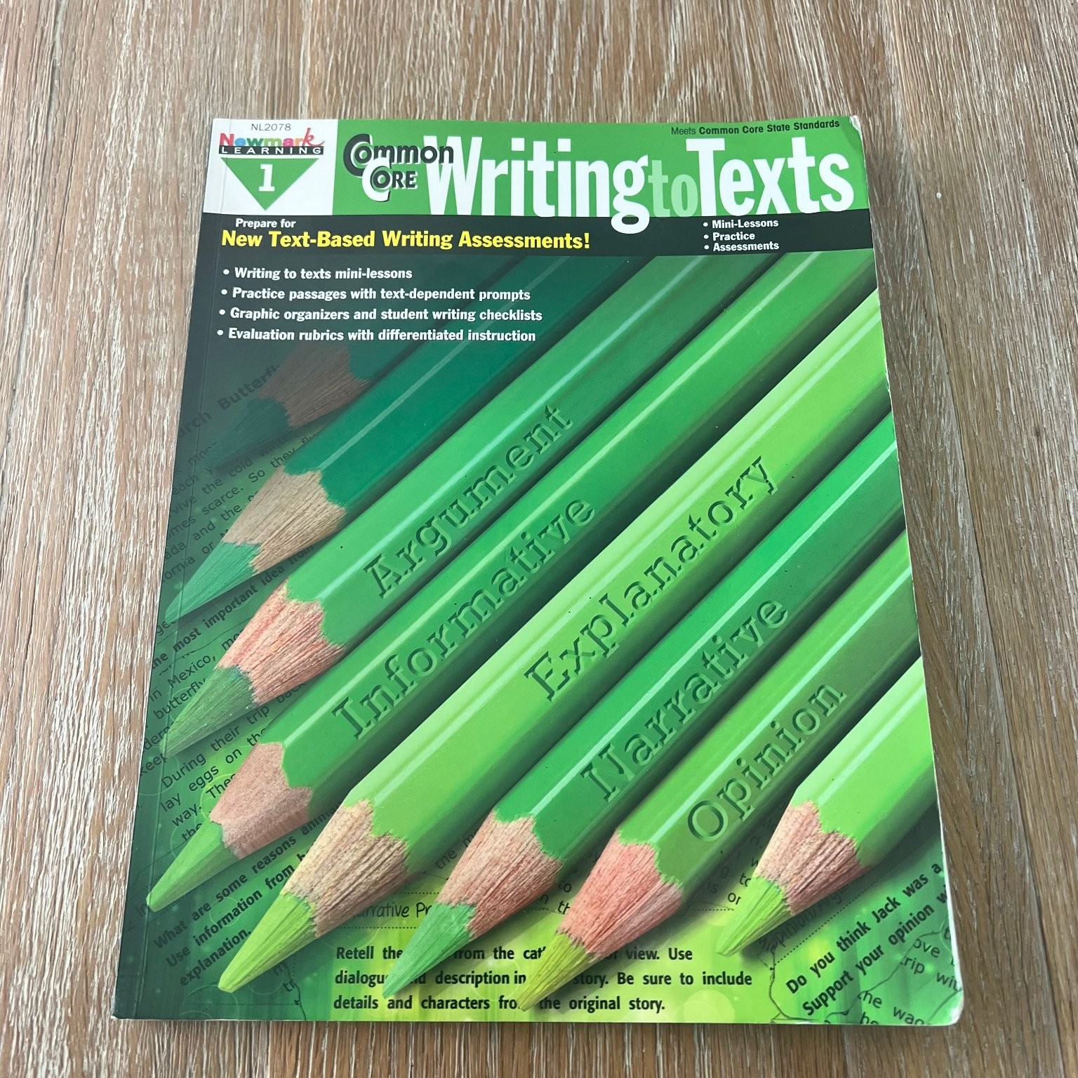 Common Core Writing to Texts Grade 1 Newmark Learning 2014 Workbook Study Guide