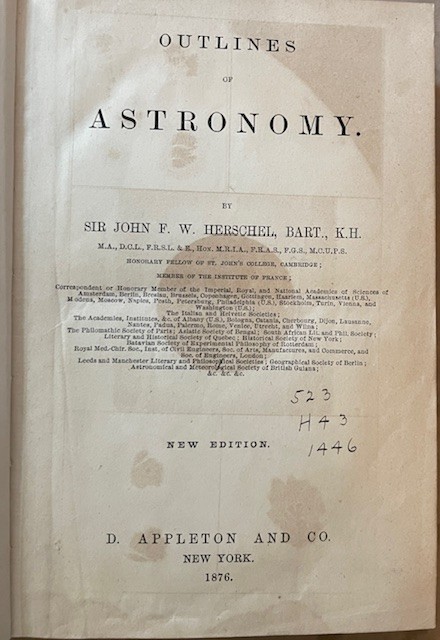 Outlines of Astronomy John Herschel Vintage Hardcover 1876