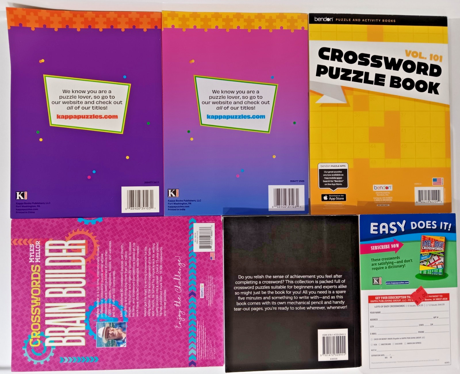 Lot of 6 Crossword Puzzle Books Kappa Dreamtivity Bendon Parragon Small-LG Print
