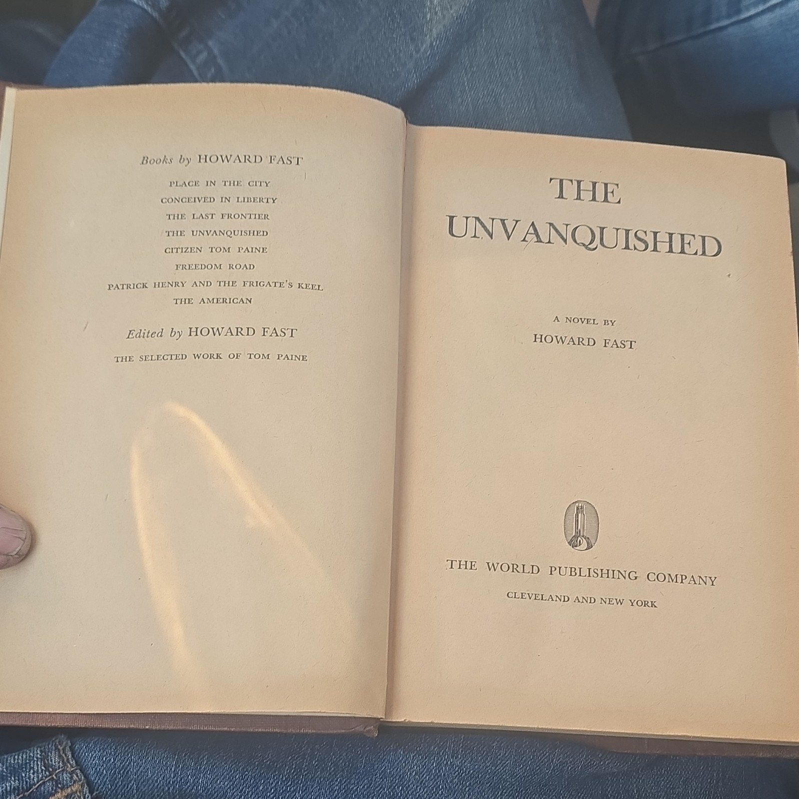 Howard Fast The Unvanquished Hardcover Novel, World Publishing Company