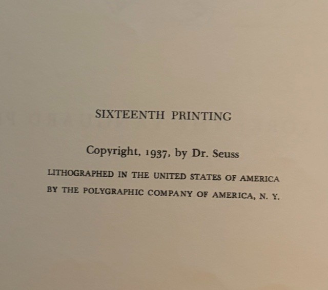 Dr. Suess 1937 “And to Think That I Saw it on Mulberry Street” Book
