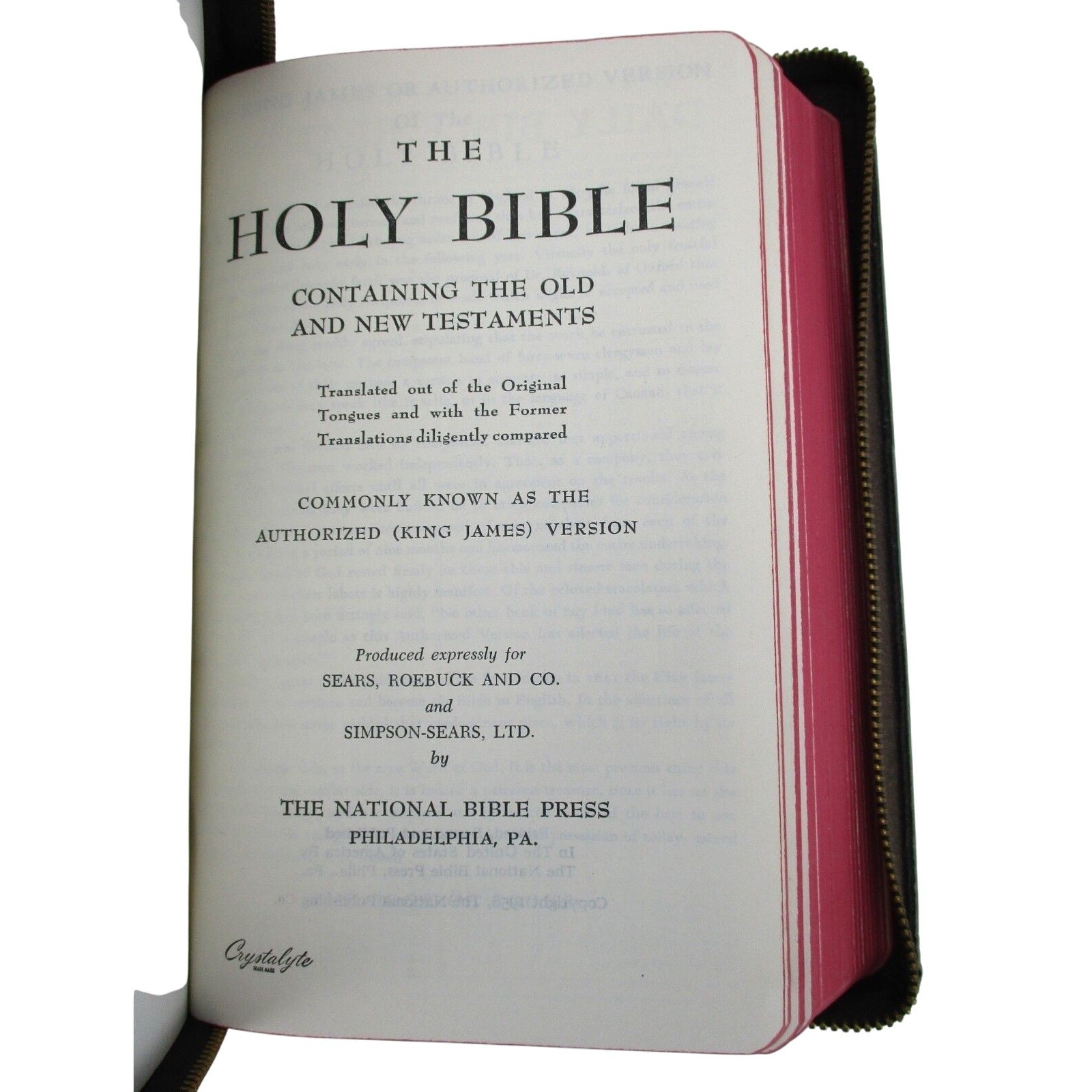 Holy Bible AKJV Leather Zipped National Bible Press 1958