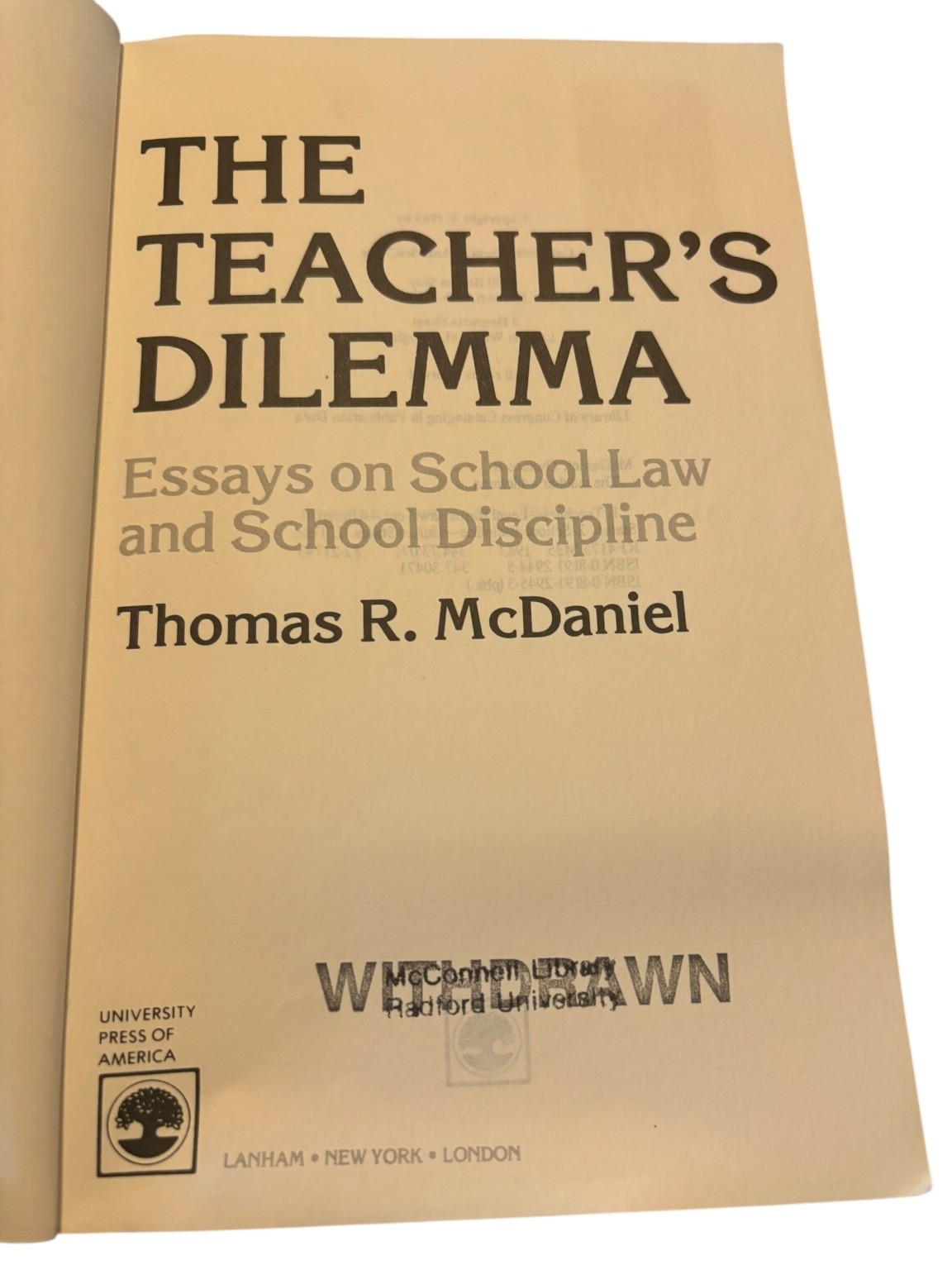 The Teacher’s Dilemma McDaniel 1983 Essays School Law Discipline UPA