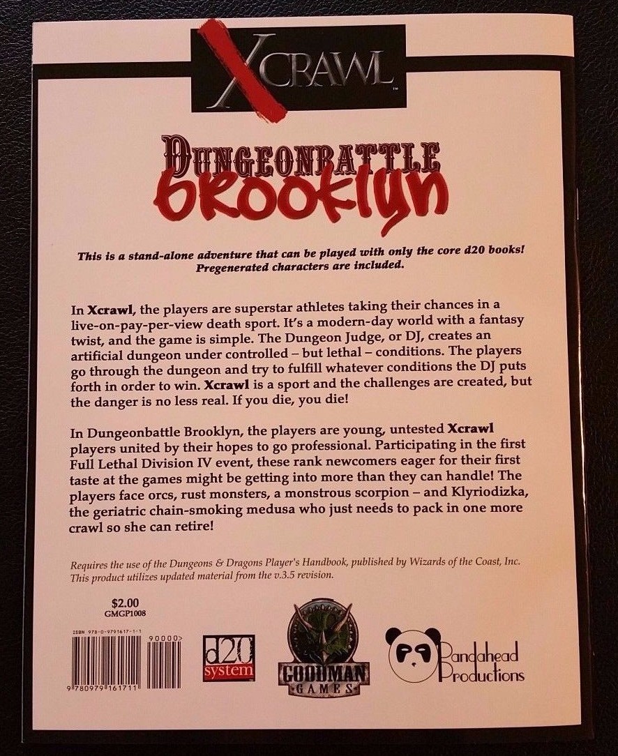D&D 3.5 2007 D20 XCRAWL DUNGEONBATTLE BROOKLYN Modern RPG Module GMGP1008 SC NEW