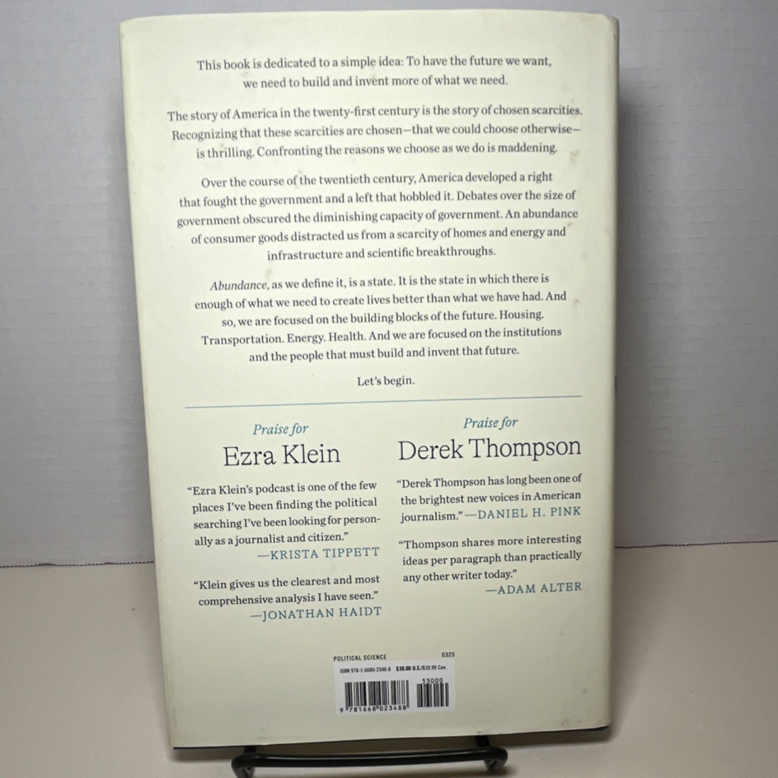 Abundance Ezra Klein Derek Thompson Hardcover Avid Reader Press 2025 Nonfiction