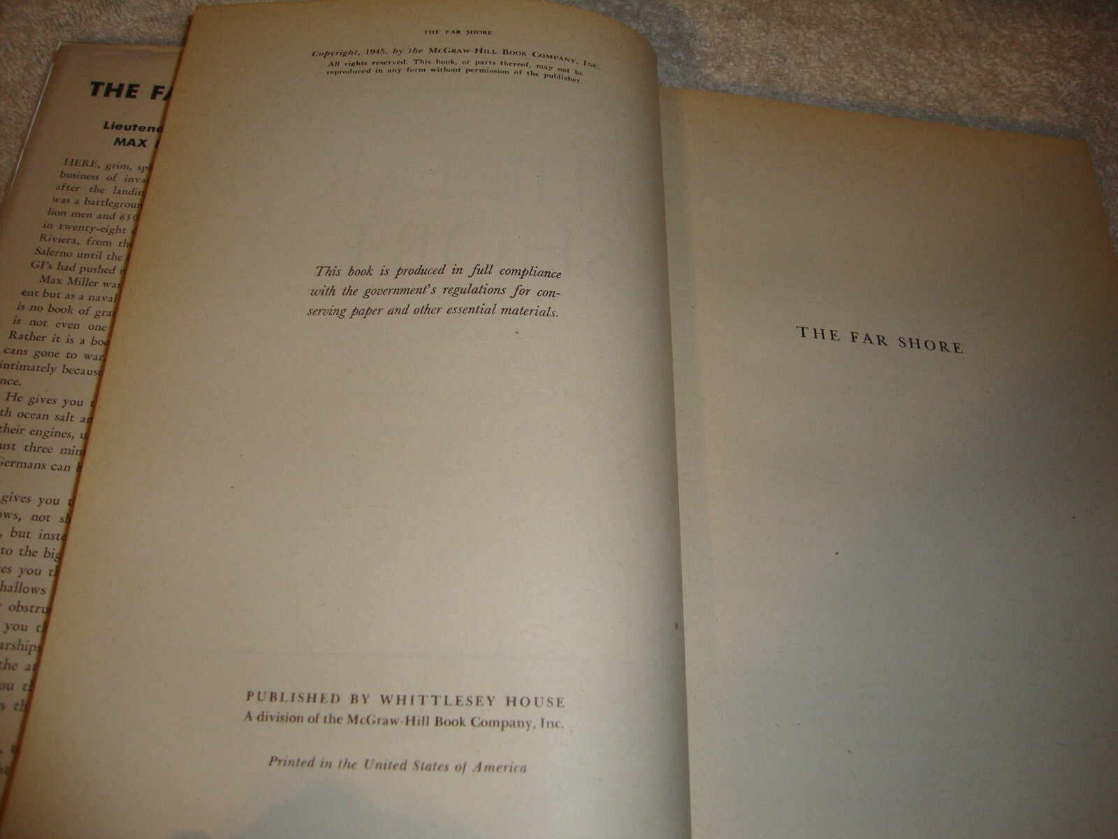 The Far Shore by Max Miller hc/dj 1945 1st Edition
