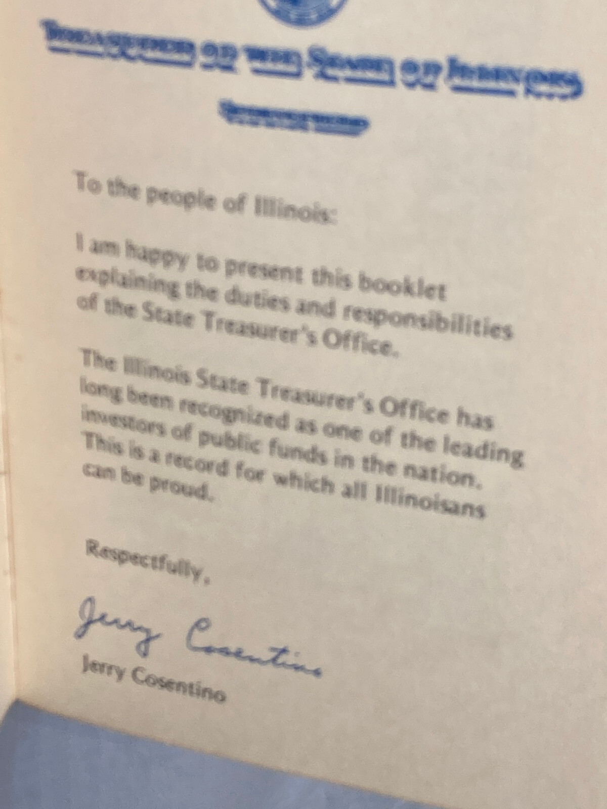 Vntg Office of tState Treasurer pamphlet Book 6/74 State of Illinois 19 pgs USA