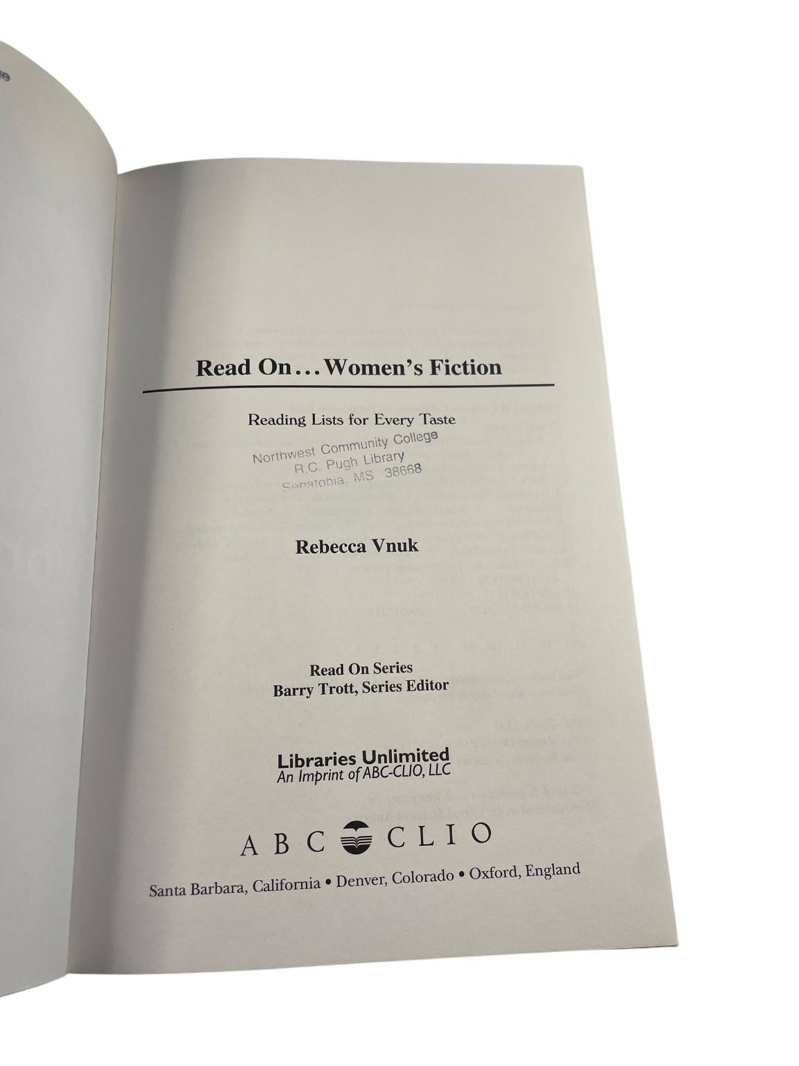 Read On… Women’s Fiction Rebecca Vnuk 2009 Reading Lists ABC-CLIO