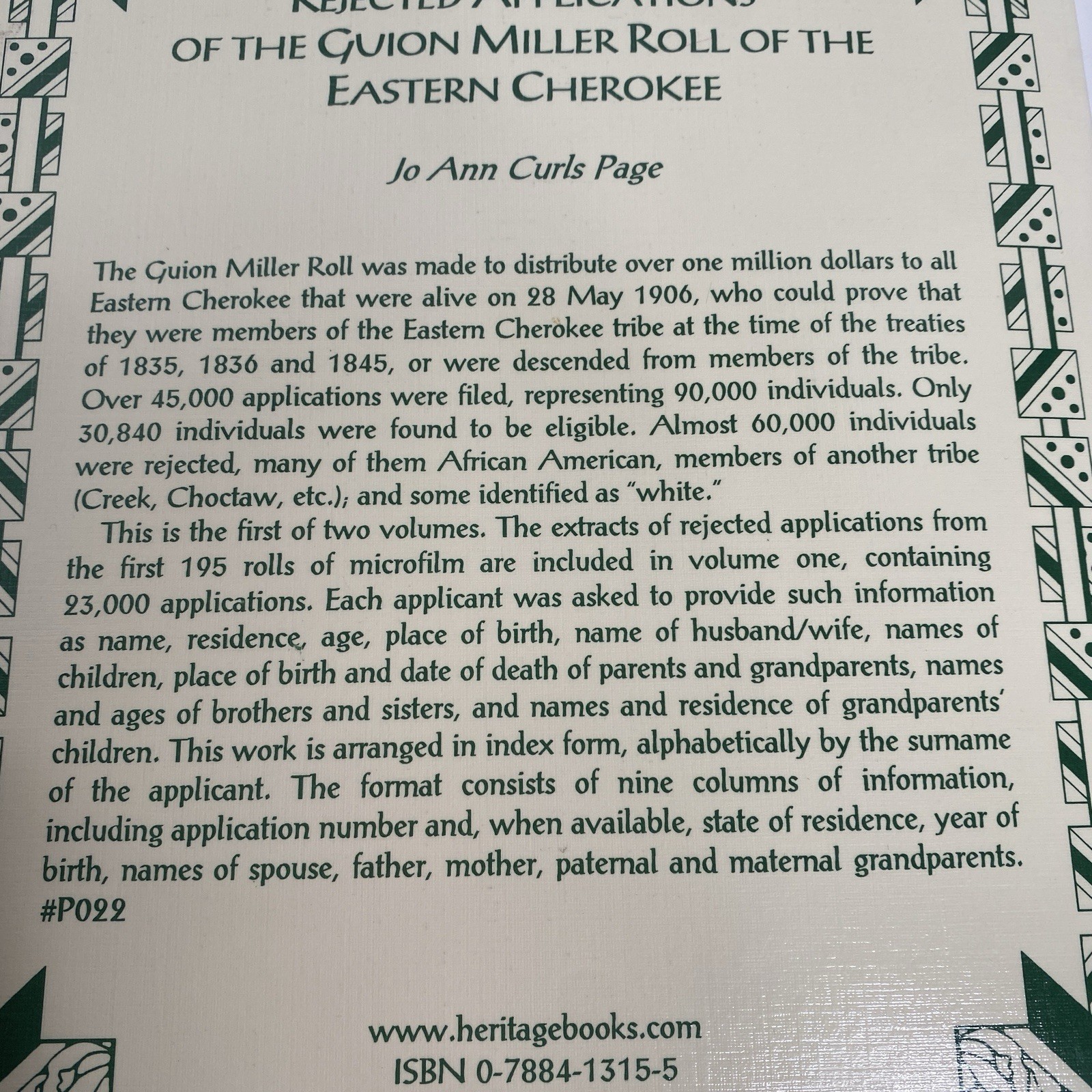 Rejected Applications of the Guion Miller Roll Eastern Cherokee Indian Volume 1