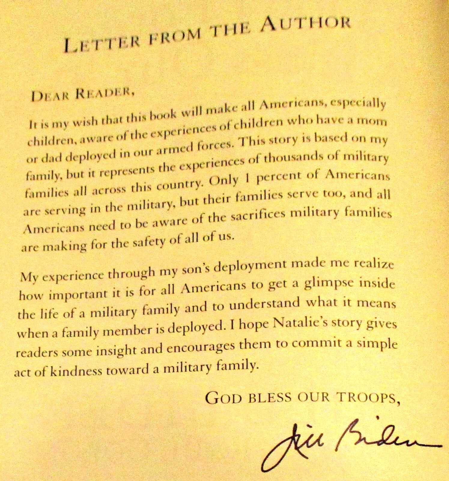 2012 Jill Biden Don’t Forget, God Bless Our Troops SIGNED Hardcover Book RARE!