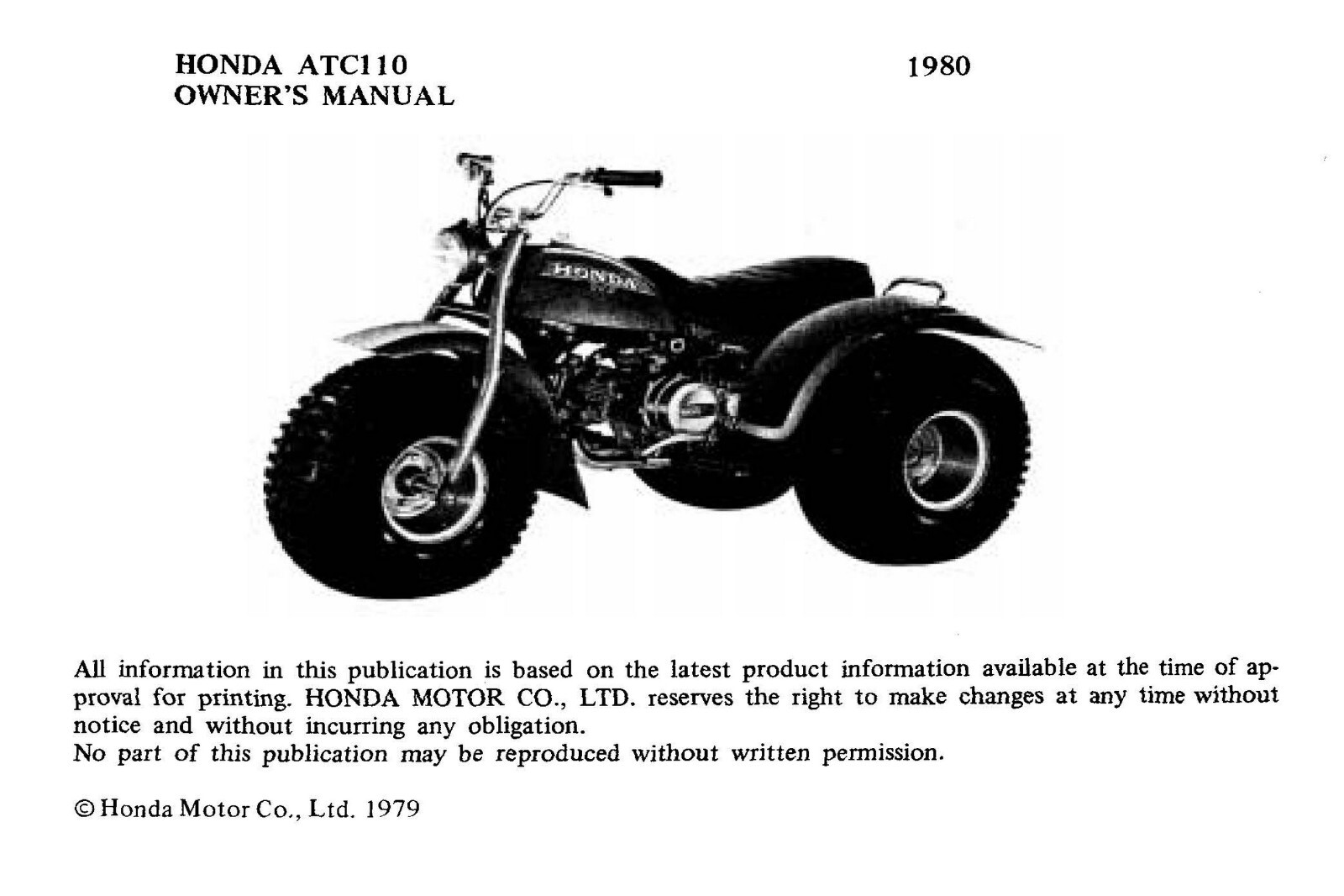 1980 Honda ATC110 Owner’s Manual 58 Pages