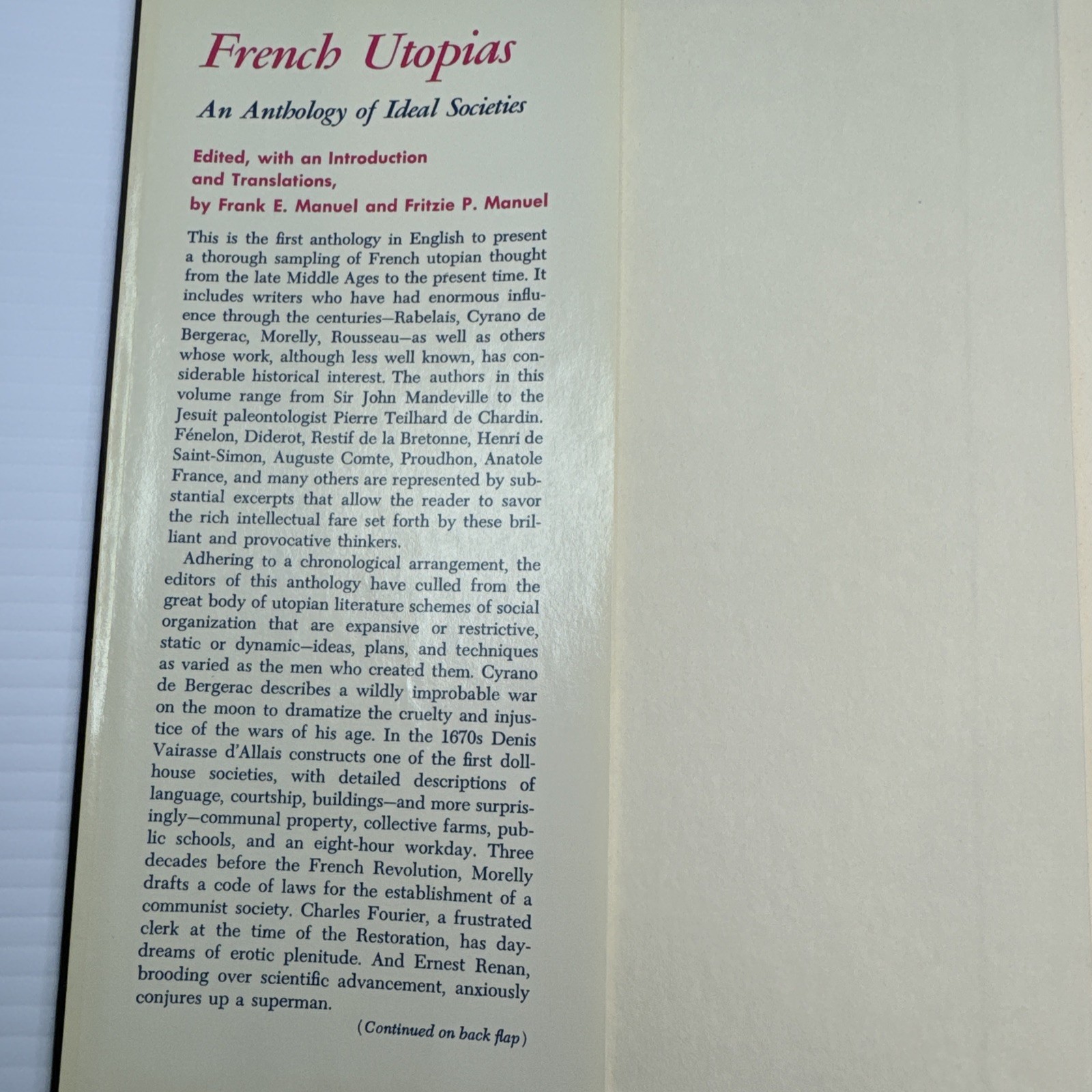 French Utopias An Anthology of Ideal Societies Hardcover 1966 The Free Press
