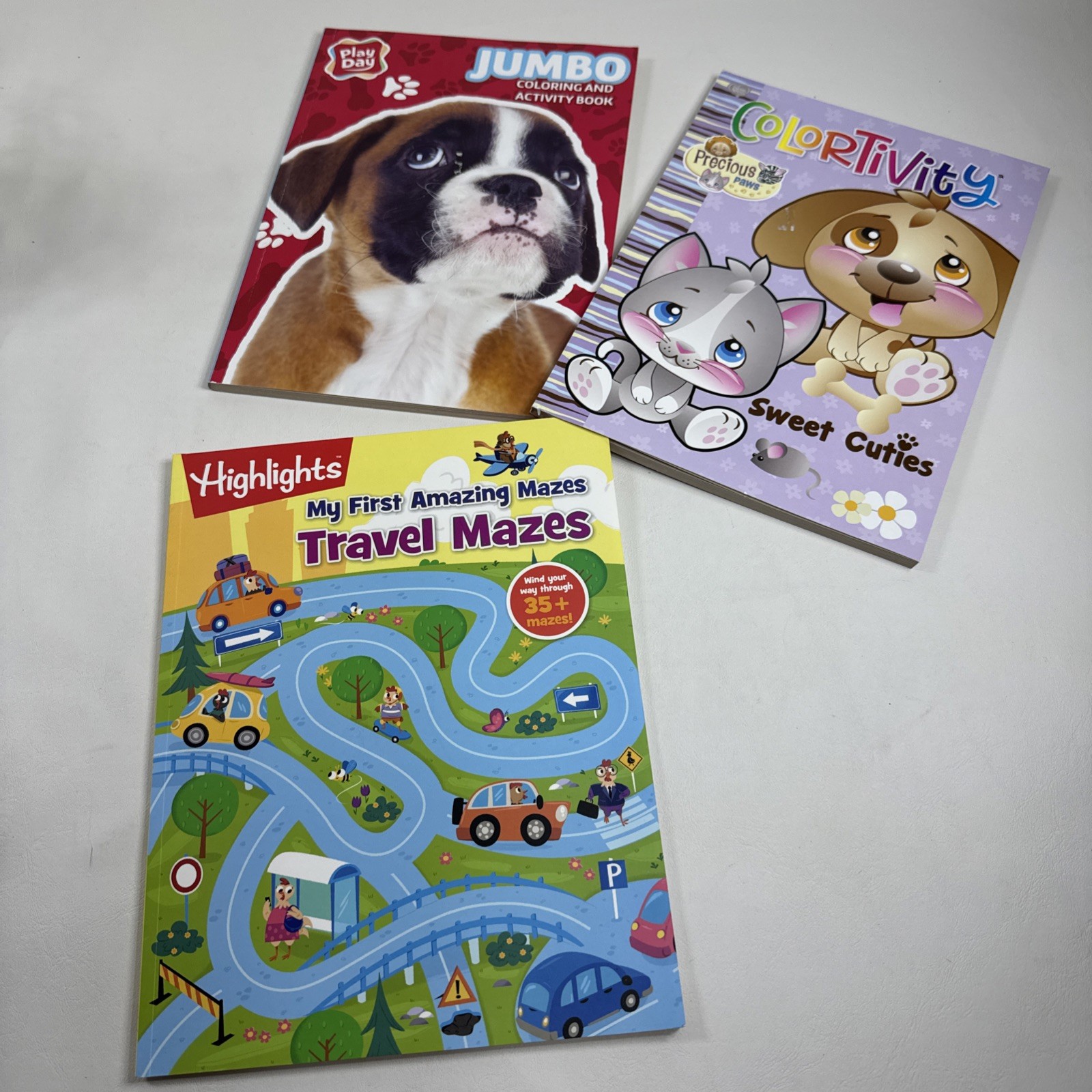 Coloring Activity Book Lot Of 3 Highlights Mazes Precious Moments Cats Dogs