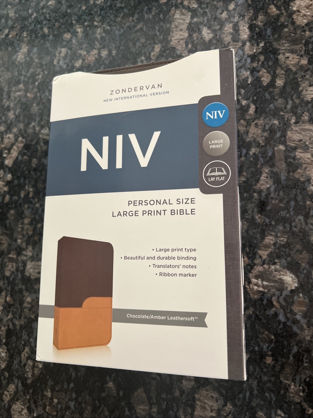 NIV Bible Personal Size Large Print Bible DuoTone Chocolate / Amber Leathersoft