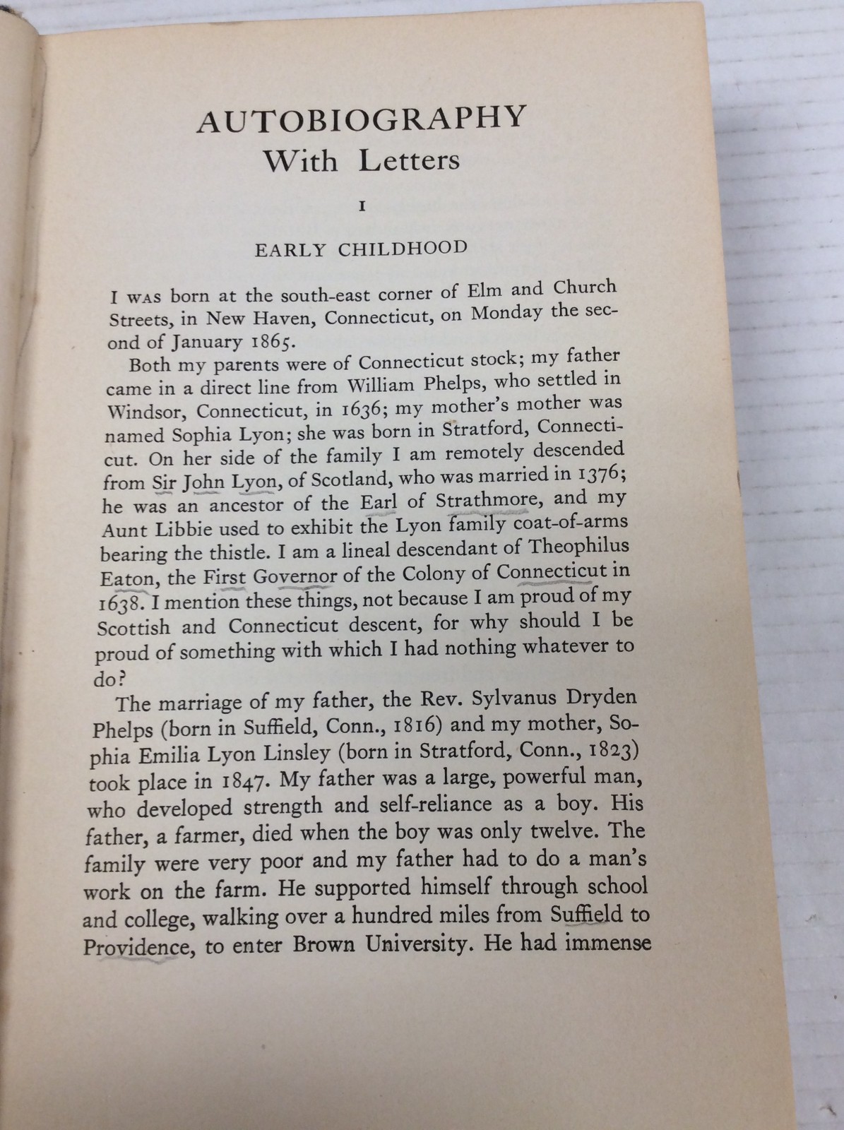 AUTOBIOGRAPHY WITH LETTERS William Lyon Phelps HC + Personal Notes 1939