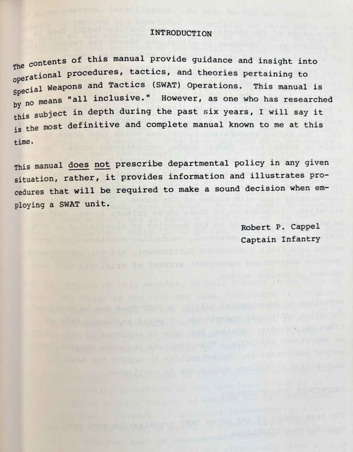 SWAT TEAM MANUAL FM-1698 by ROBERT P. CHAPPEL PALADIN PRESS 1979