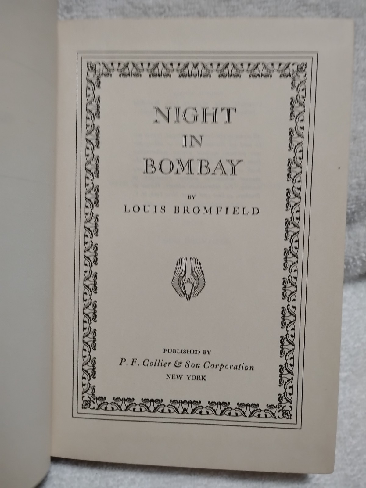 Night In Bombay By Louis Bromfield 1940 Vintage HC Book PF Collier