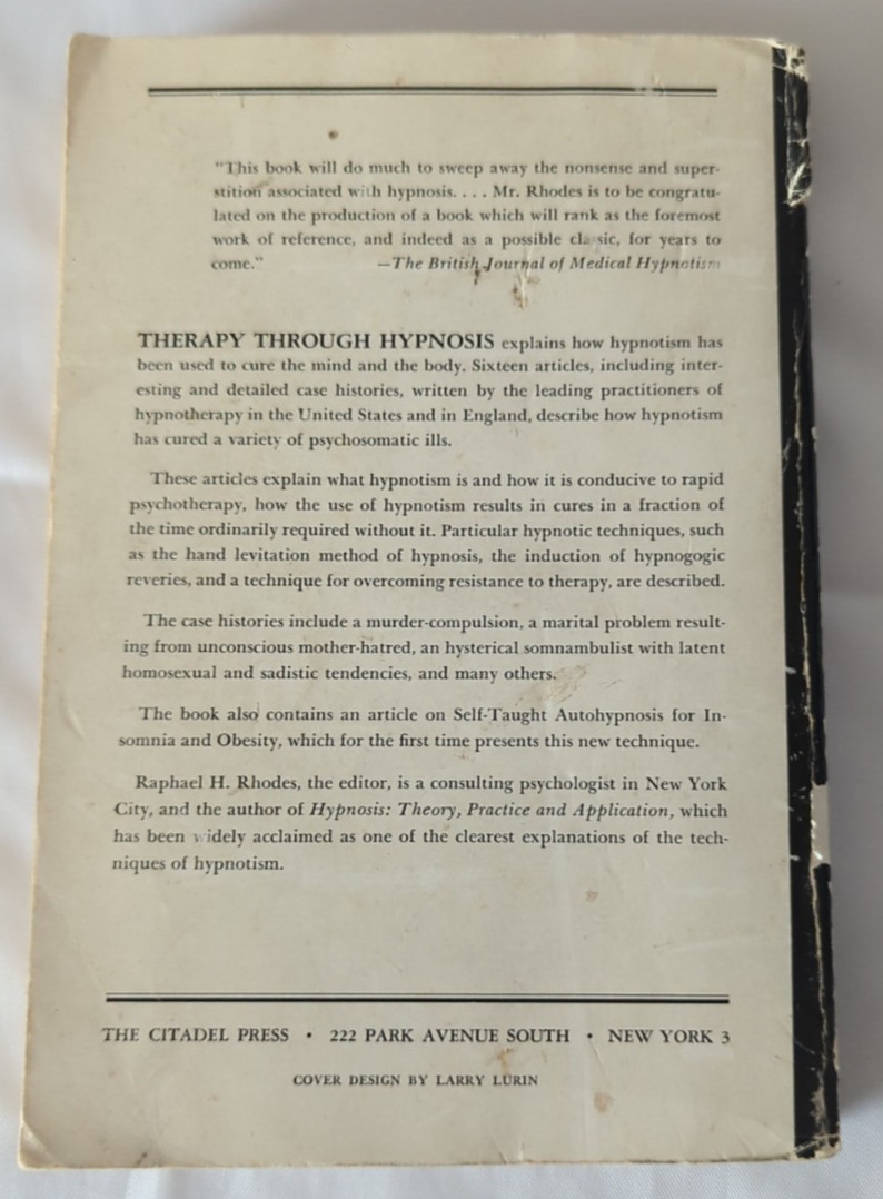Therapy Through Hypnosis 1963 PB Case Histories Hypnotism has Cured Anxiety