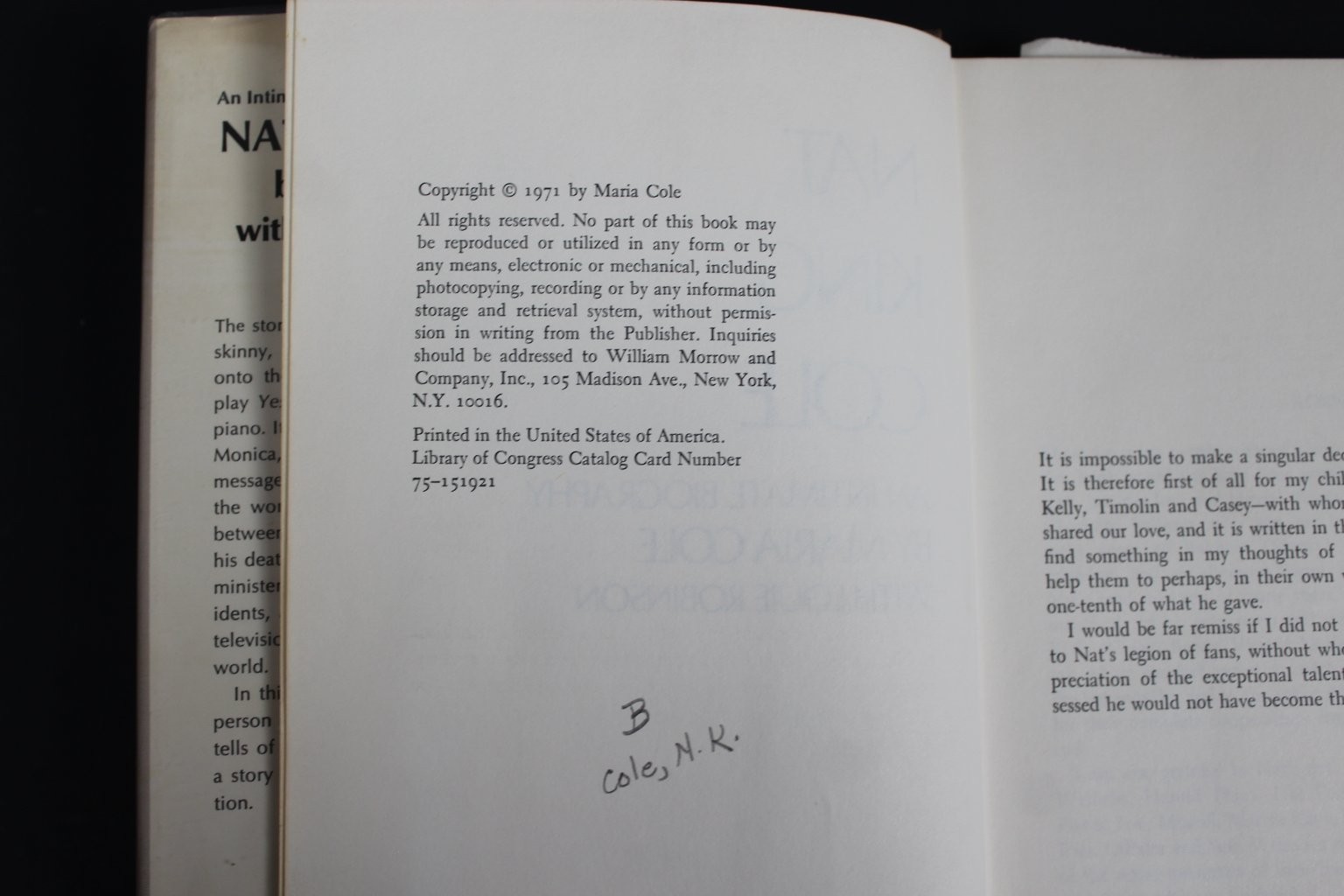 Nat King Cole Maria Cole 1971 Biography Music Jazz Singer William Morrow