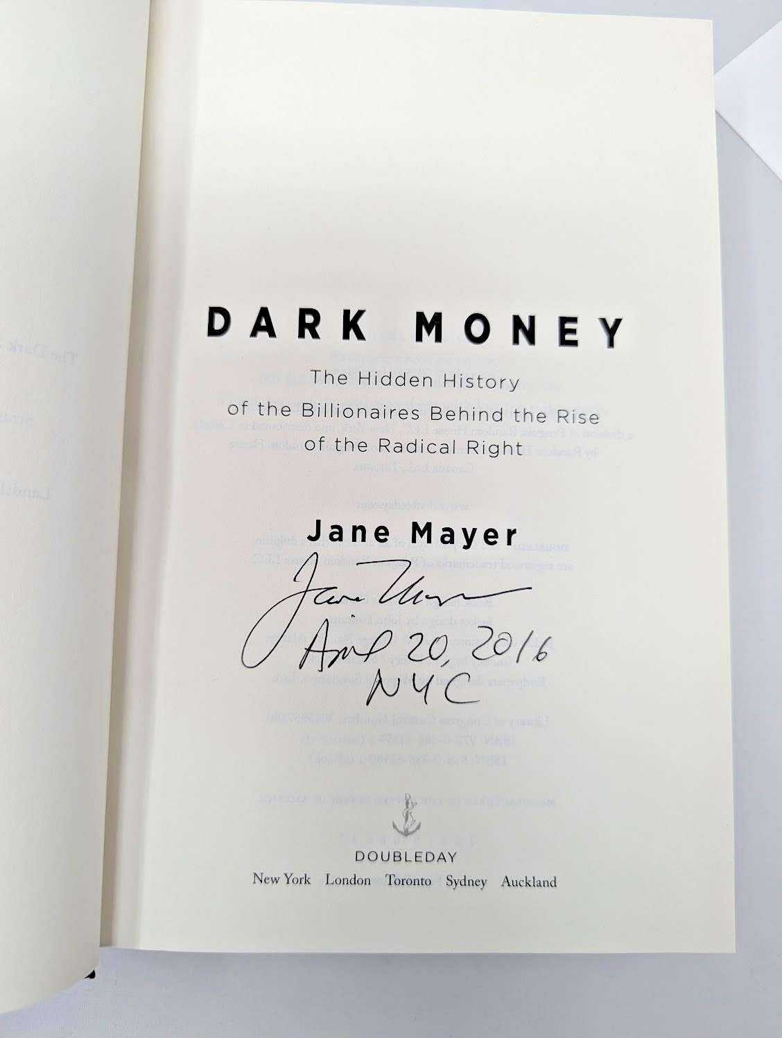 Dark Money by Jane Mayer SIGNED 1st Ed /1st Printing