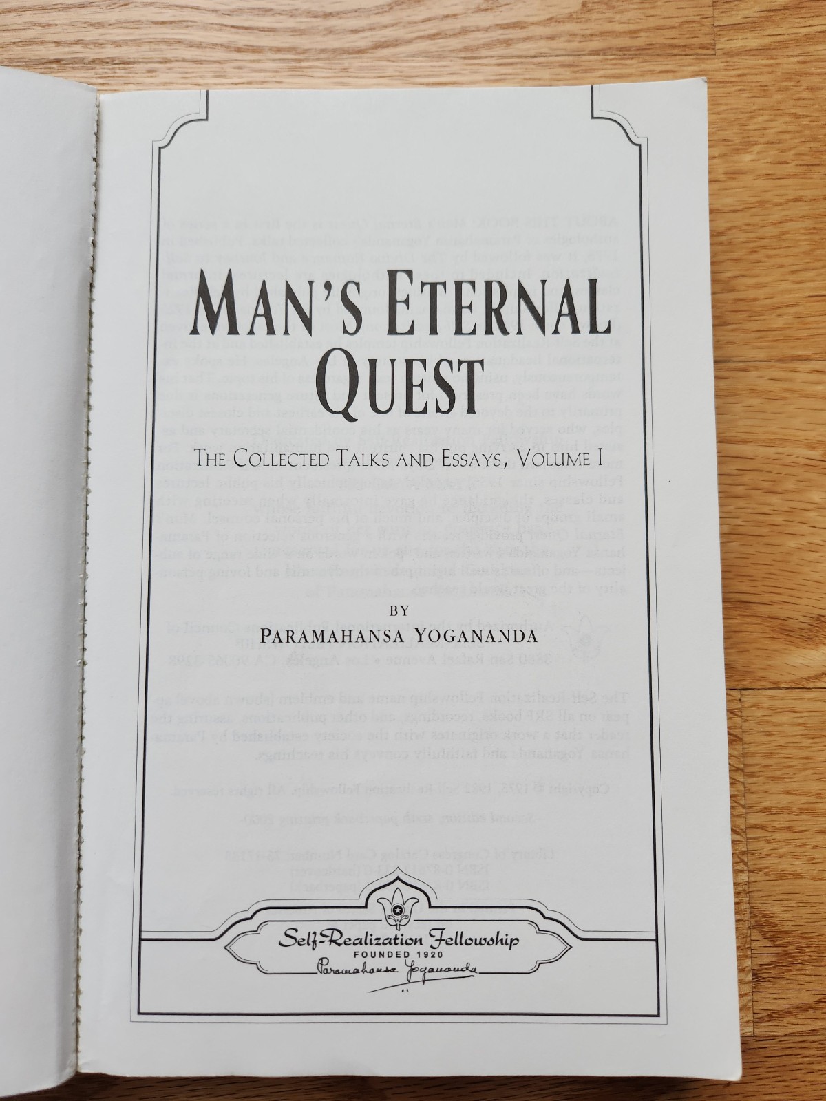 Man’s Eternal Quest, Paramahansa Yogananda– Collected Talks & Essays – Very Good